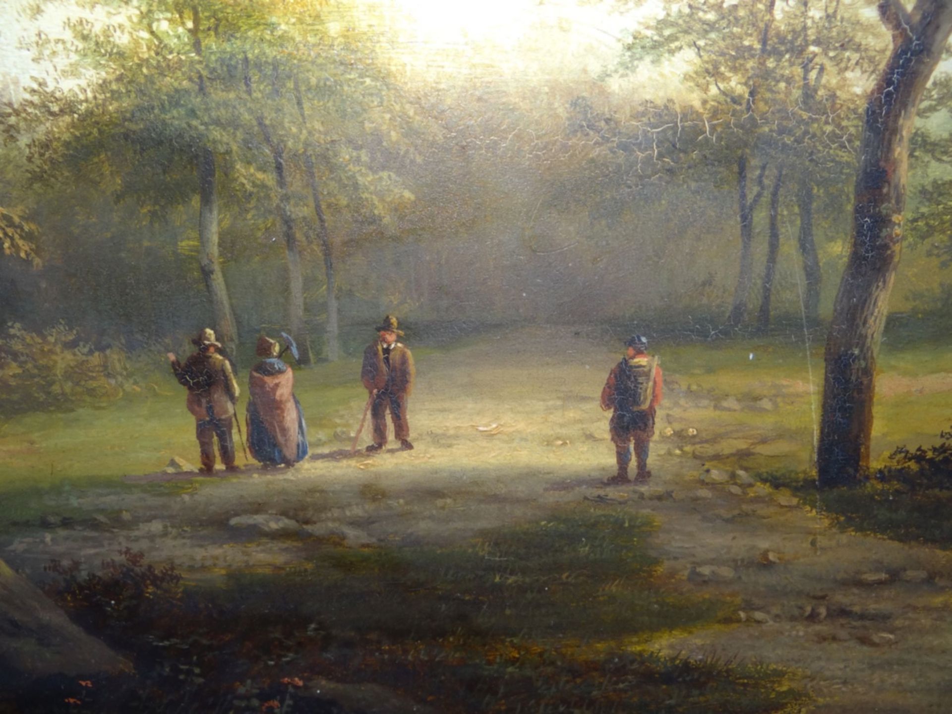 Joseph Antonio HEKKING (Attrib.) (1830-c.1903) "Waldweg mit Figuren, im Hintergrund Kirche und - Bild 3 aus 7