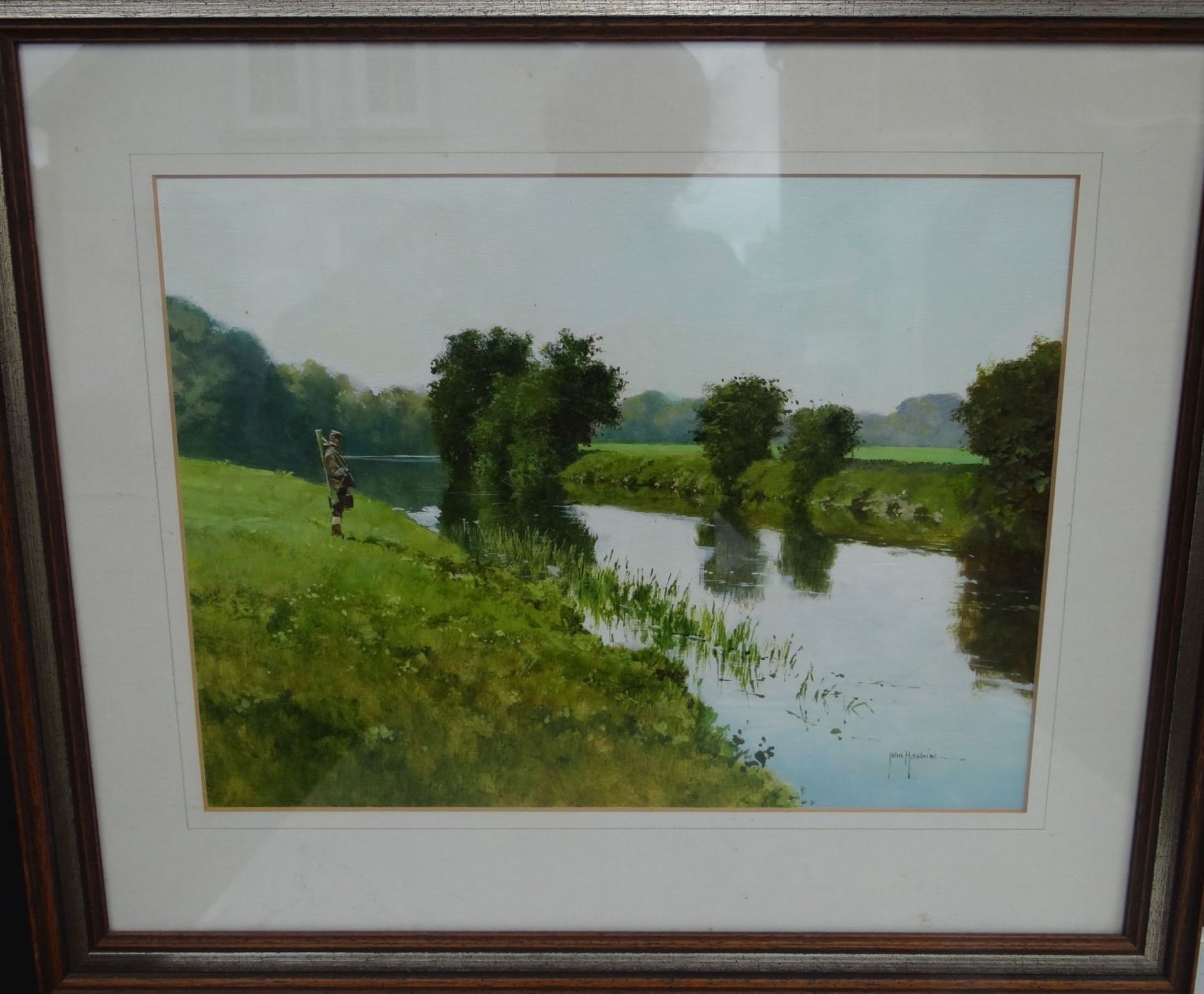 John HASKINS (1938) "Angler am Flussufer" Aquarell, ger/Glas, RG 47x55 cm - Bild 2 aus 4