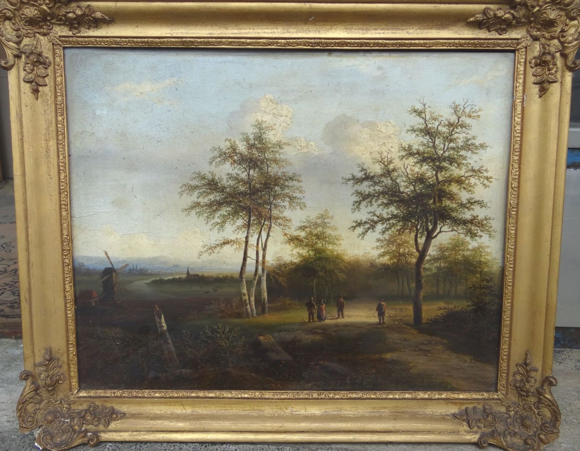 Joseph Antonio HEKKING (Attrib.) (1830-c.1903) "Waldweg mit Figuren, im Hintergrund Kirche und - Bild 2 aus 7