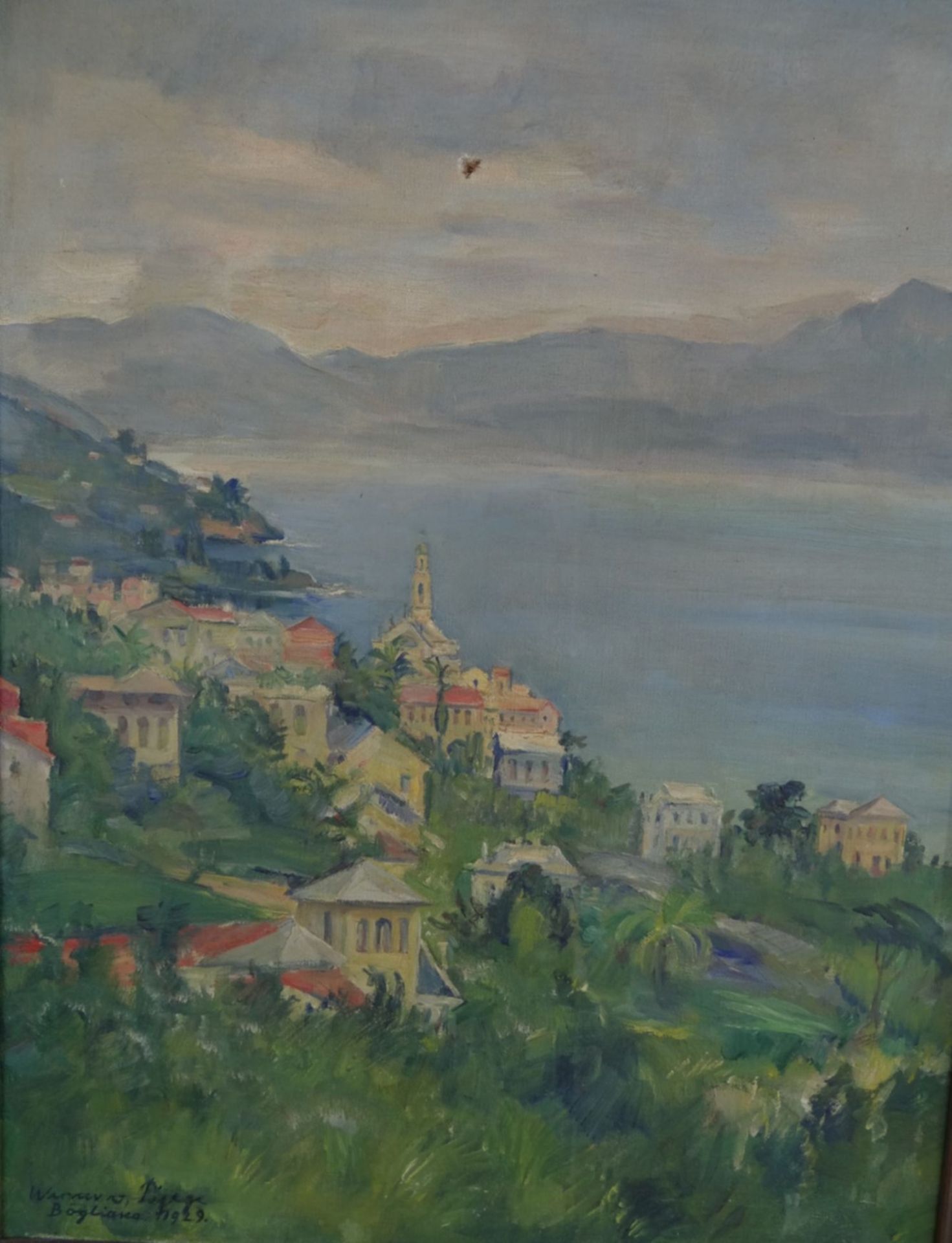 Werner VON PIGAGE (1888-1959) , 1929 "Bogliace am Gardasee" Öl/Leinen (mittig kl. Loch), alt