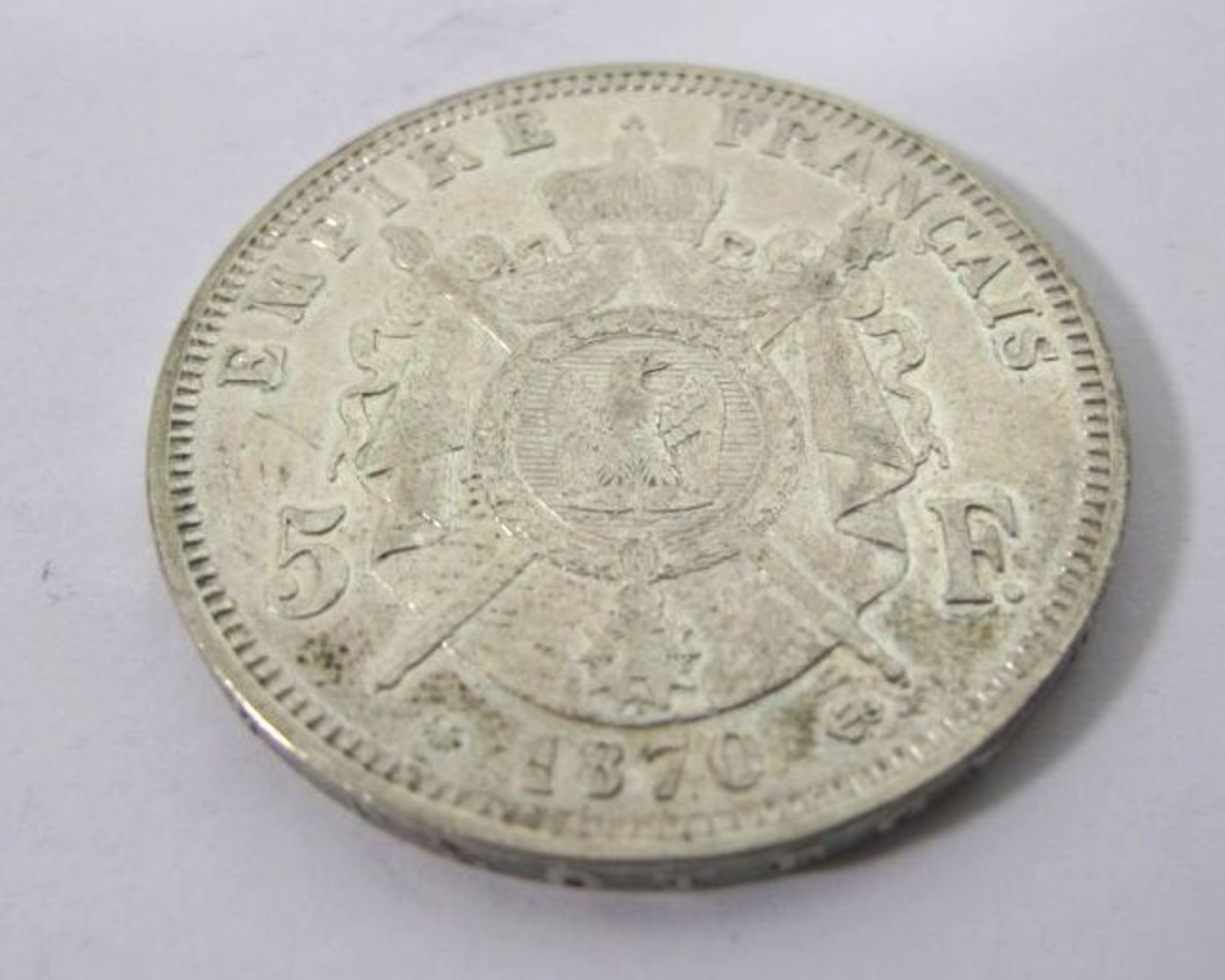 5 Francs 1870, Napoleon III, 24,7g, Silber, D-3,7cm. - Bild 2 aus 2