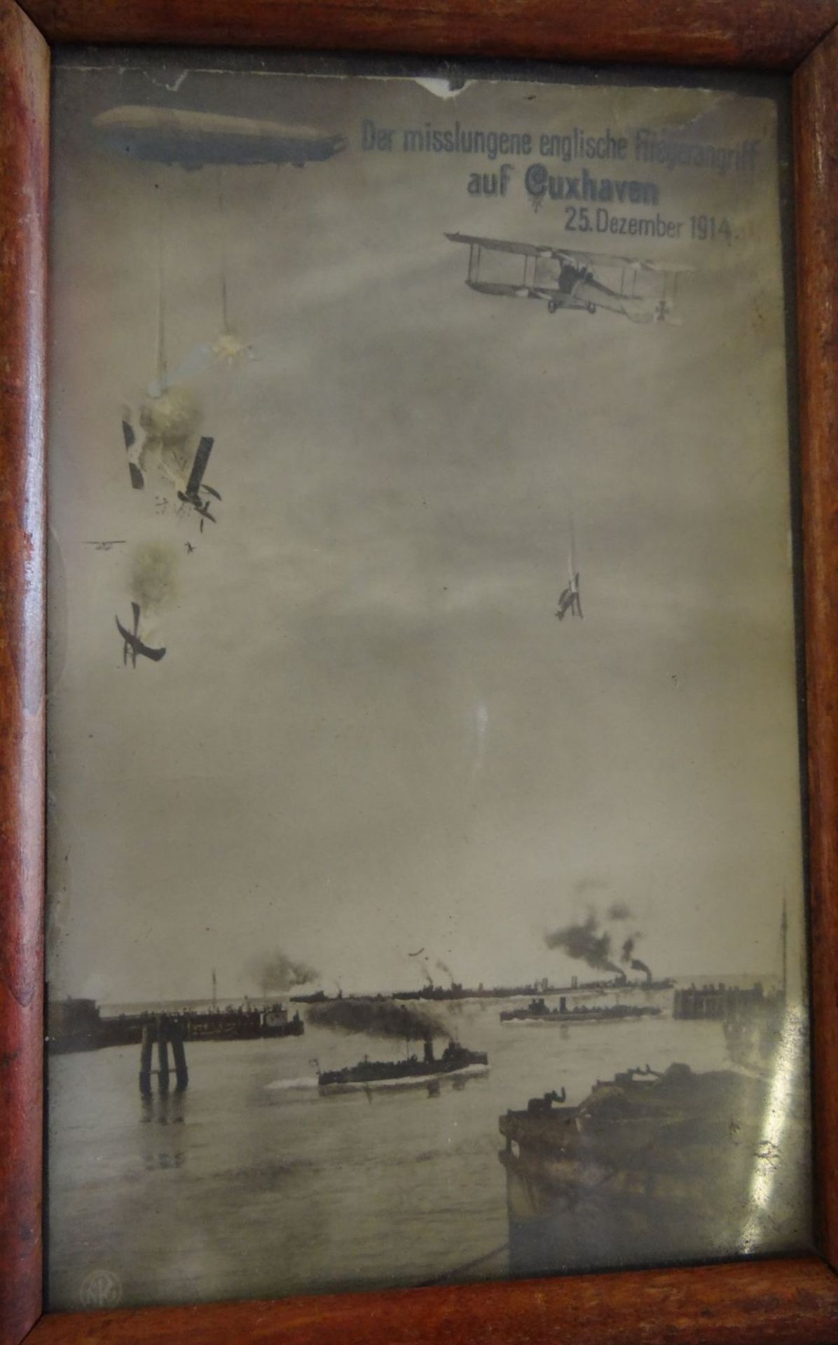Propaganda-Postkarte "Der misslungene englische Flieger-Angriff auf Cuxhaven" 1914, ger/Glas, RG - Bild 4 aus 4
