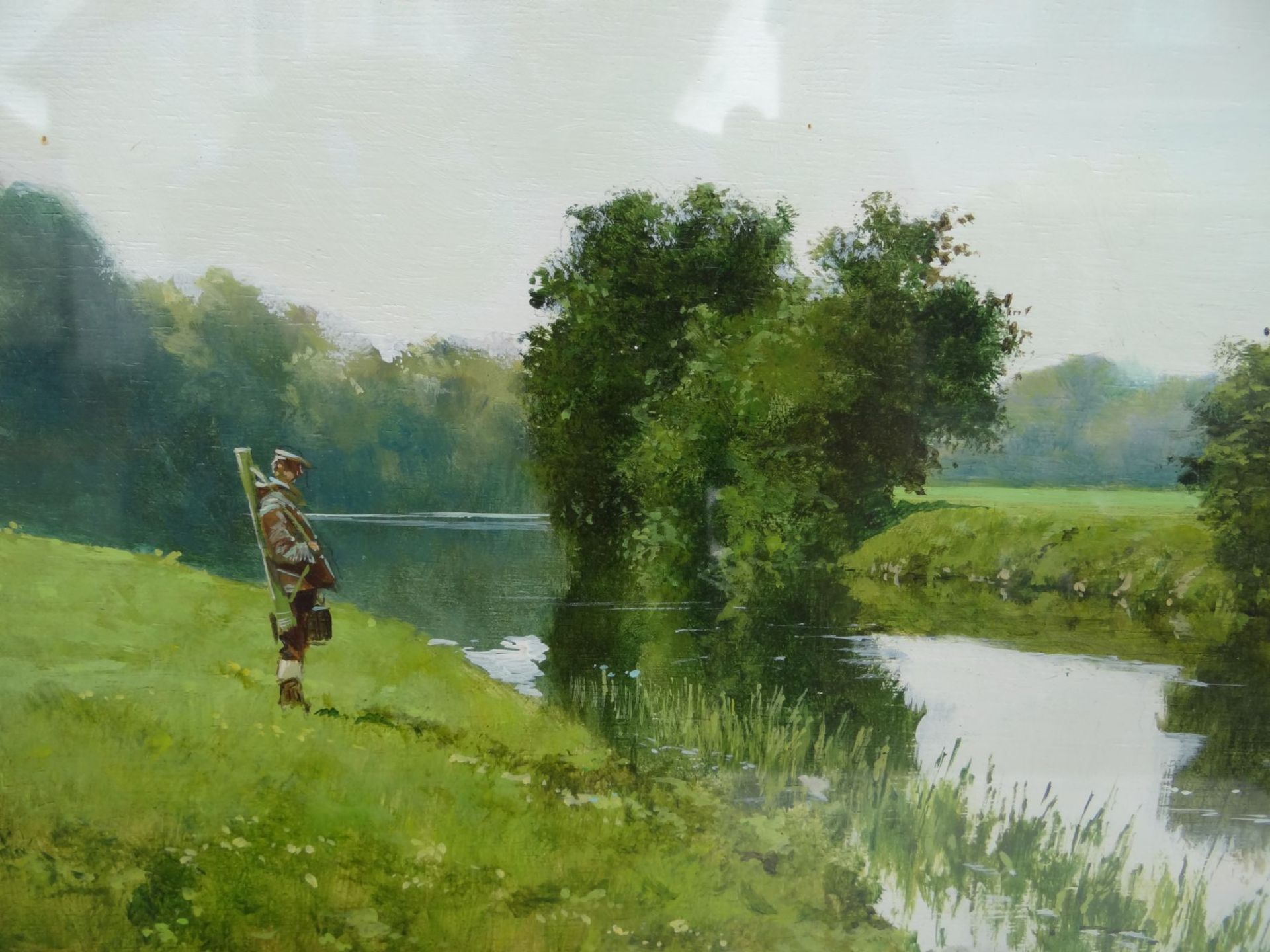 John HASKINS (1938) "Angler am Flussufer" Aquarell, ger/Glas, RG 47x55 cm - Bild 3 aus 4
