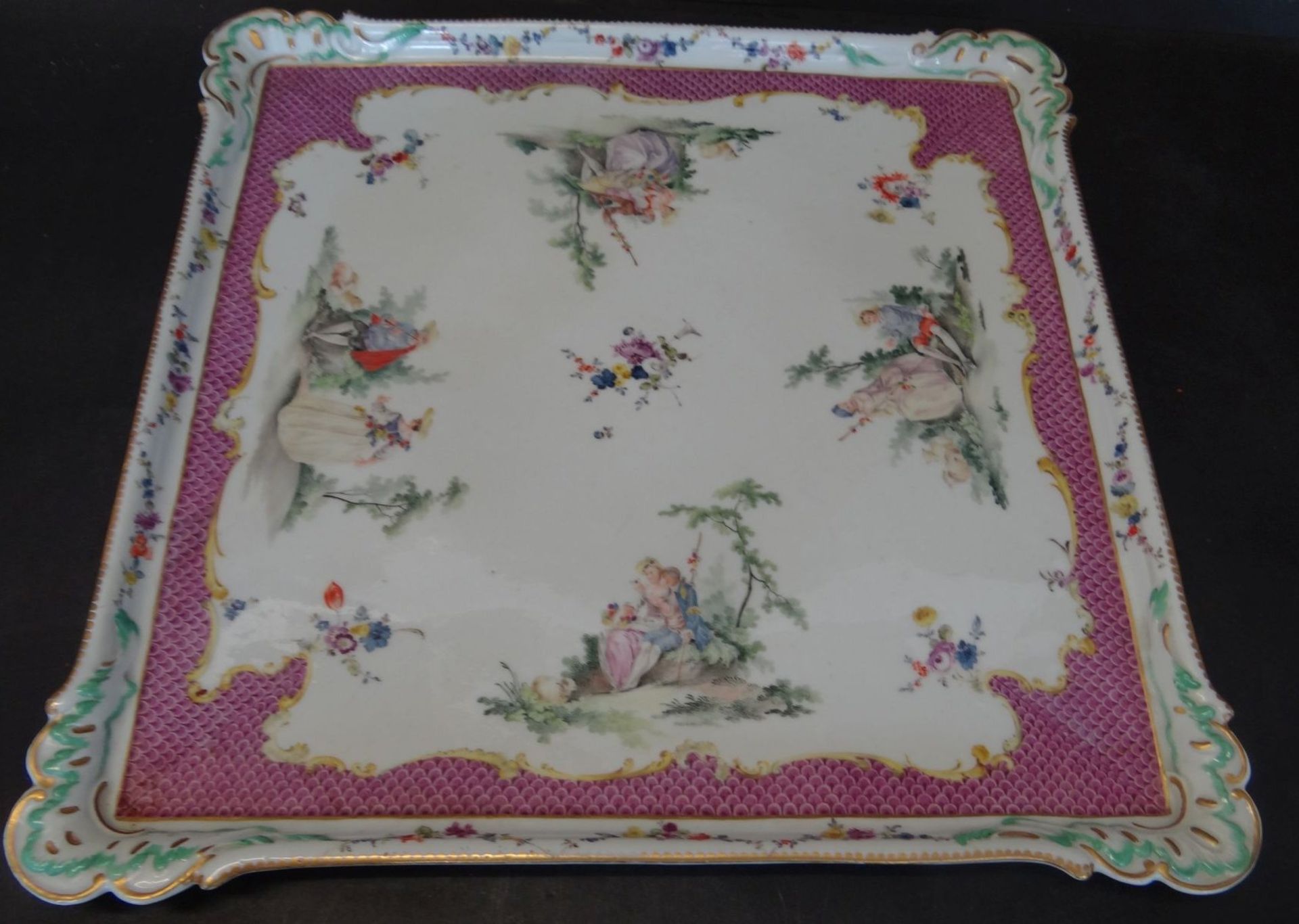 gr. Platte "Meissen", wohl Ende 18.Jhd., 27x27 cm - Bild 2 aus 4