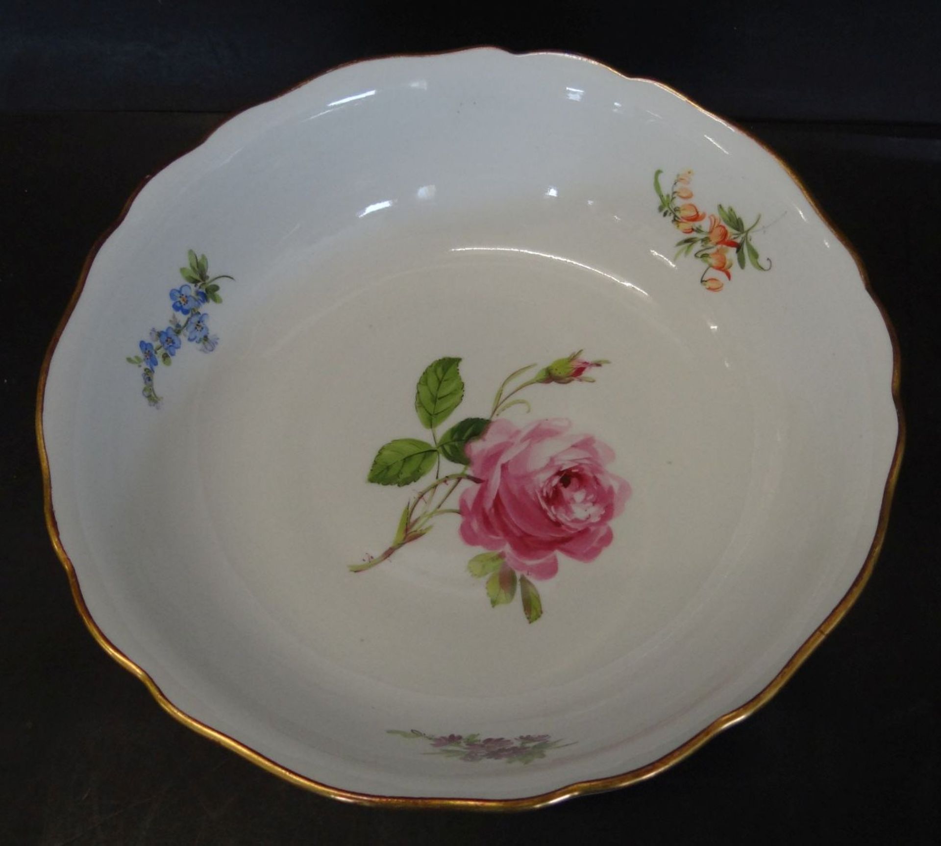 grosse runde Schale "Meissen" Blumenmalerei, H-7 cm, D-22 cm, 1.Wahl - Bild 2 aus 5