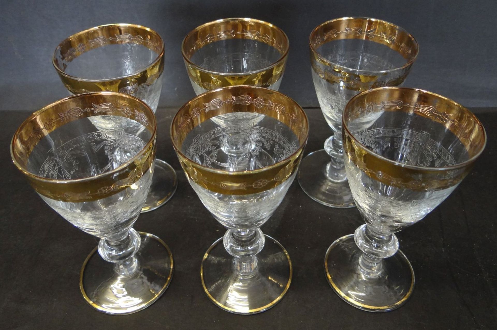 6 Desertweingläser mit breiten Goldrand, H-10 c - Bild 2 aus 4