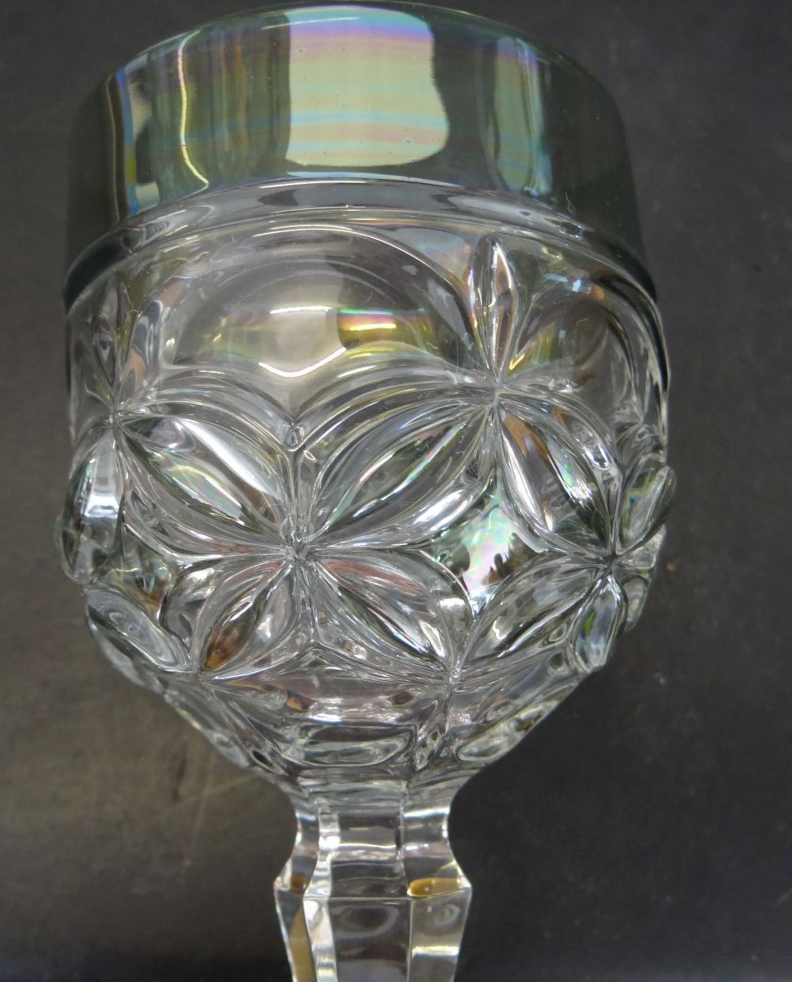 6 Presskristall Weingläser, bunt gebeizt, H-19 c - Bild 4 aus 4