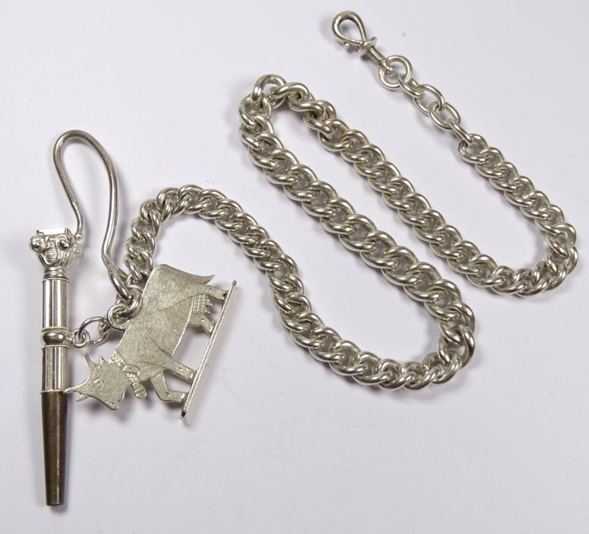 Uhrenkette mit Schlüssel und Anhänger, Silber (geprüft),L-33cm, 45,1