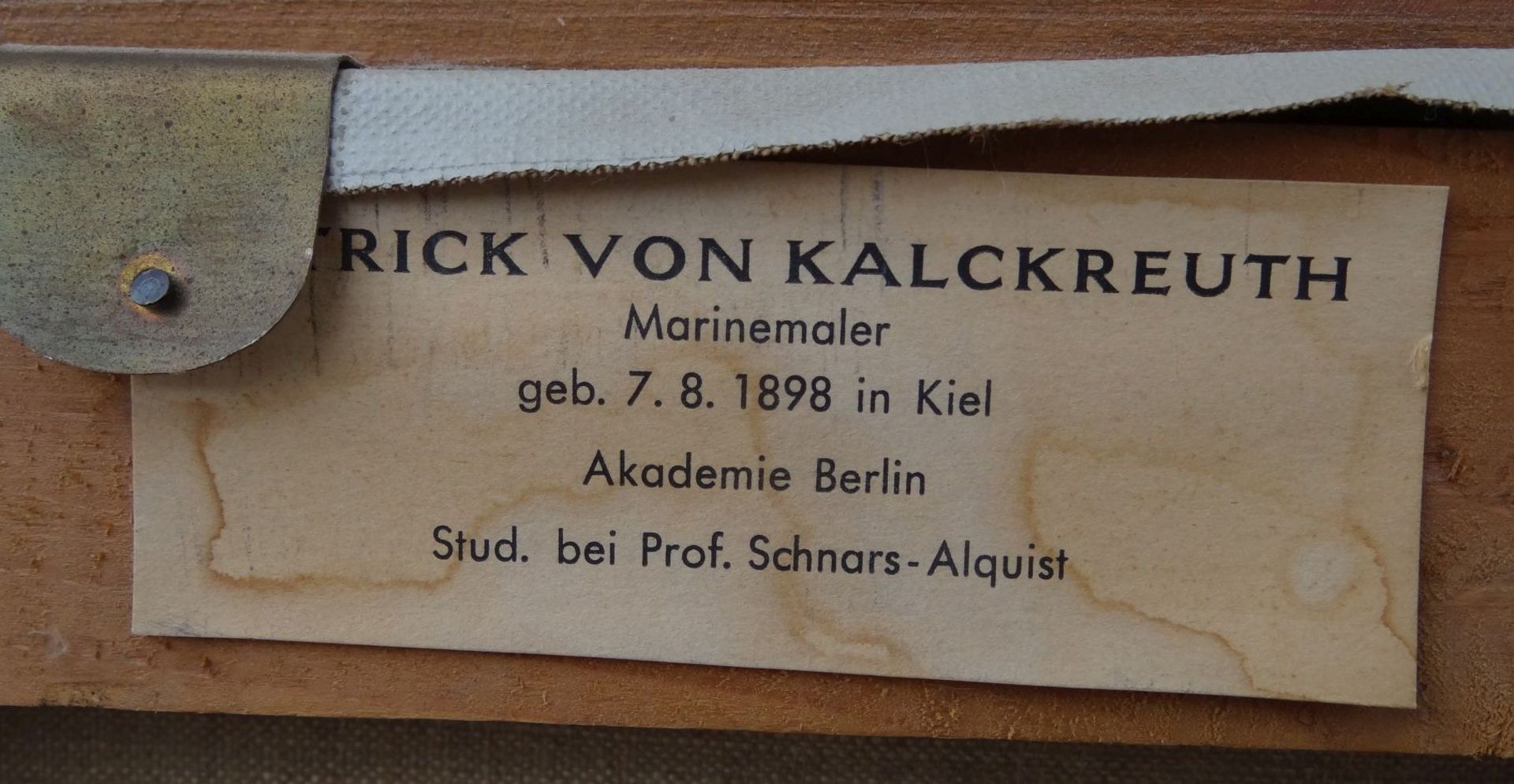 Patrick VON KALCKREUTH (1892-1970) "Hohe See" betitelt, Öl/Leinen, 70x100, gerahmt, RG 86x116 cm, - Bild 5 aus 6