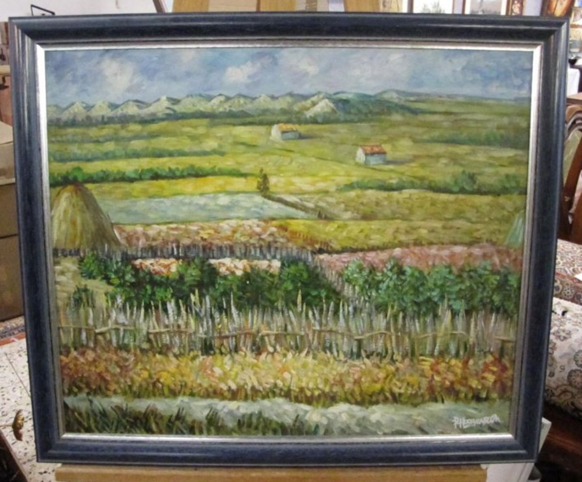 P.Hogenboom "Landschaft", Öl/Leinwand, 20. Jhd., gerahmt, RG 58 x 67cm. - Bild 2 aus 2