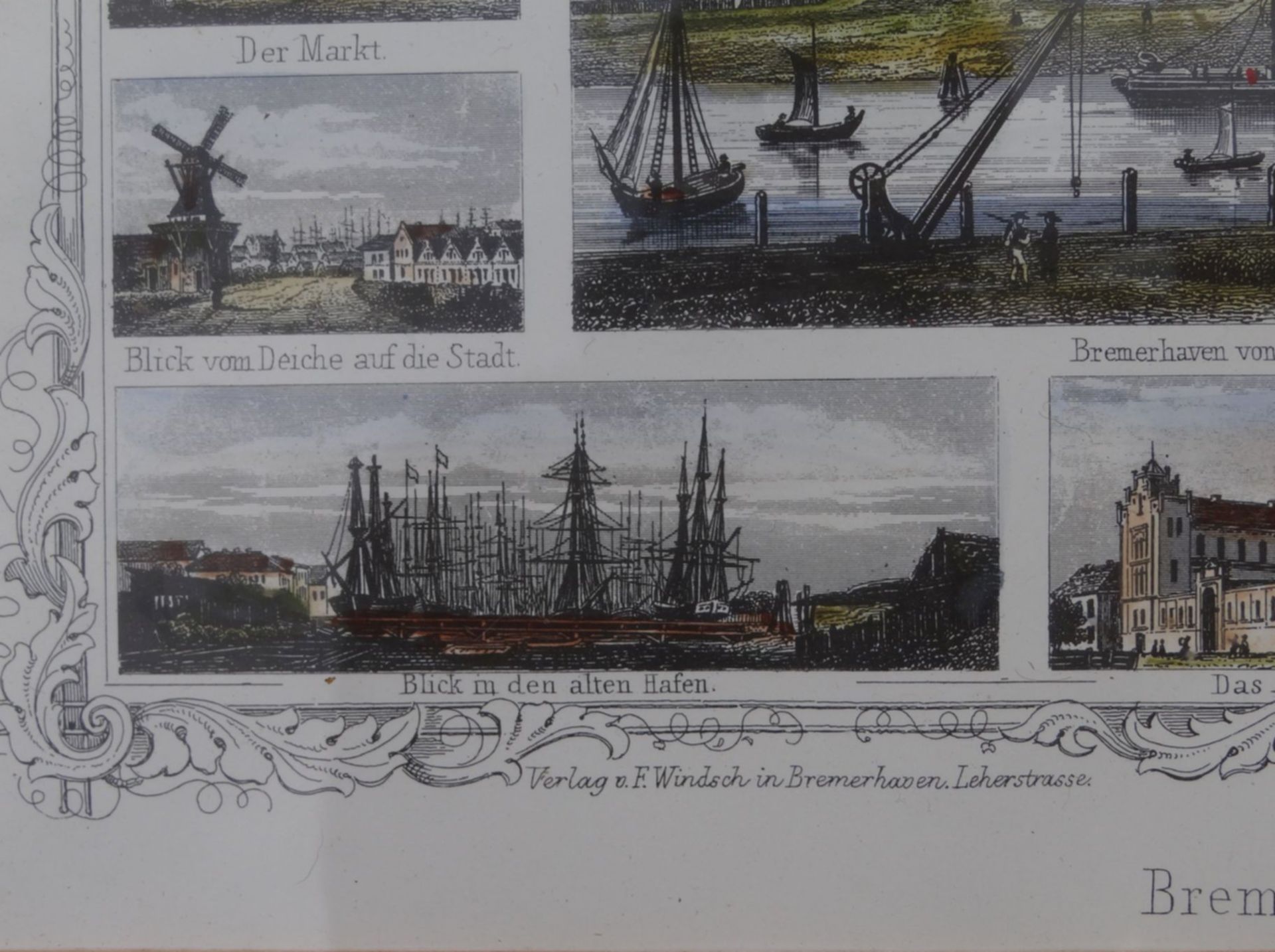 Grafik mit Bremerhaven-Ansichten um 1860, Neuauflage 1985, ger/Glas, RG 38x44 cm - Bild 3 aus 7