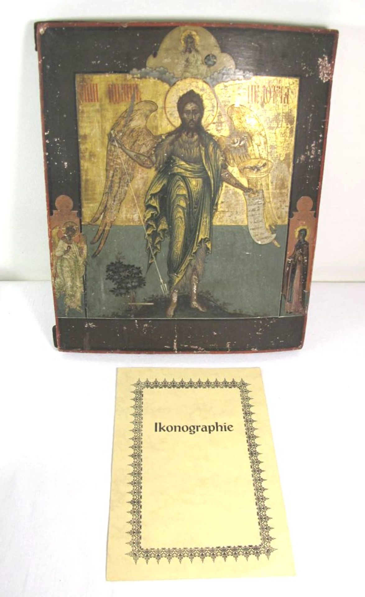 Ikone "Heiliger Johannes der Vorläufer", Rußland 18. Jhd., Ikonenpaß anbei, 31,5 x 26,5c