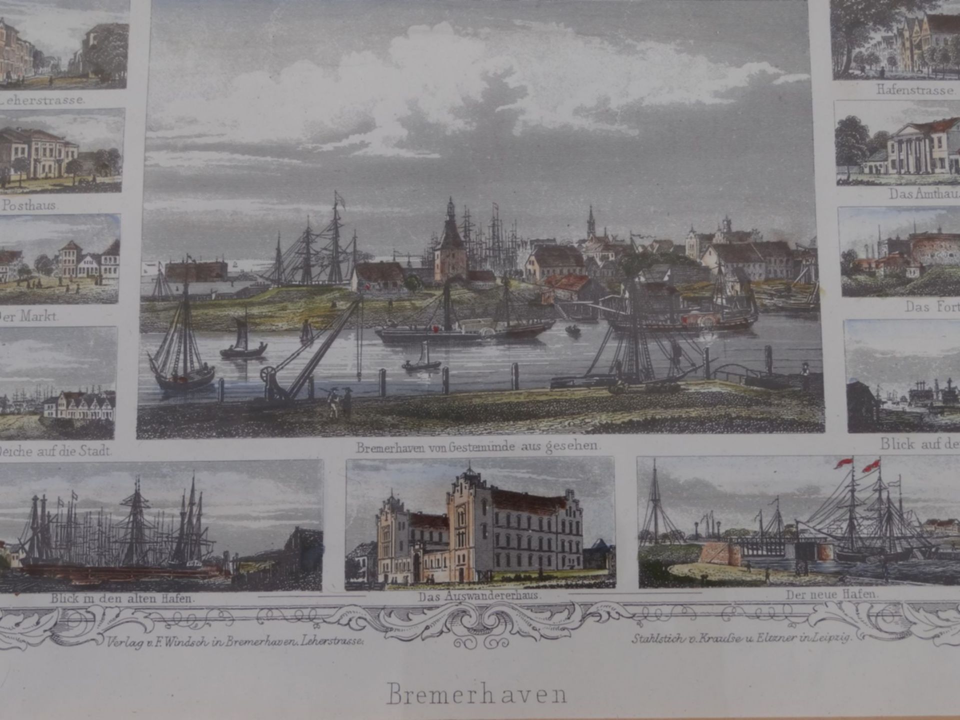 Grafik mit Bremerhaven-Ansichten um 1860, Neuauflage 1985, ger/Glas, RG 38x44 cm - Bild 4 aus 7