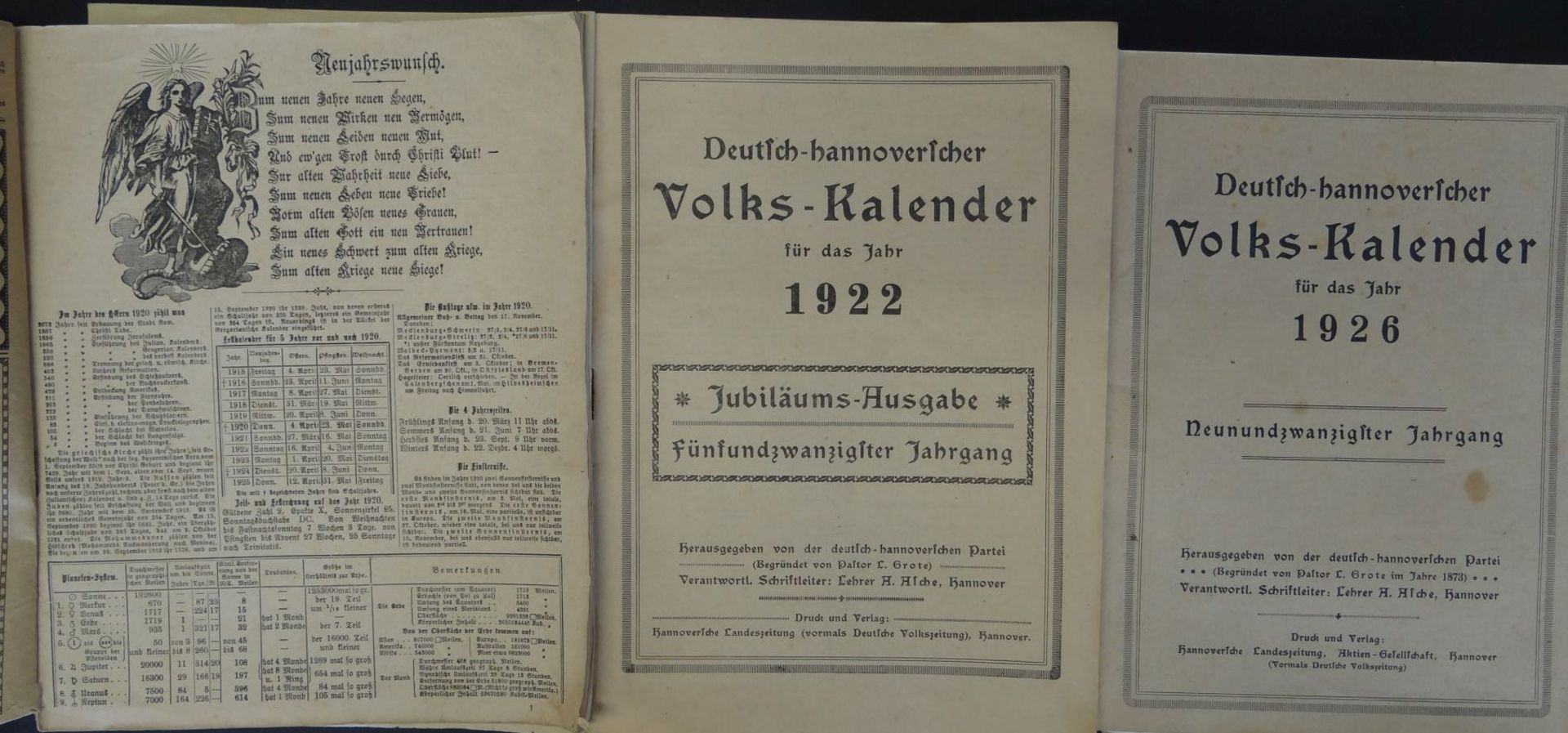 3x "Deutsch hannoverscher Volks-Kalender" , 1920-22-26 - Bild 2 aus 5