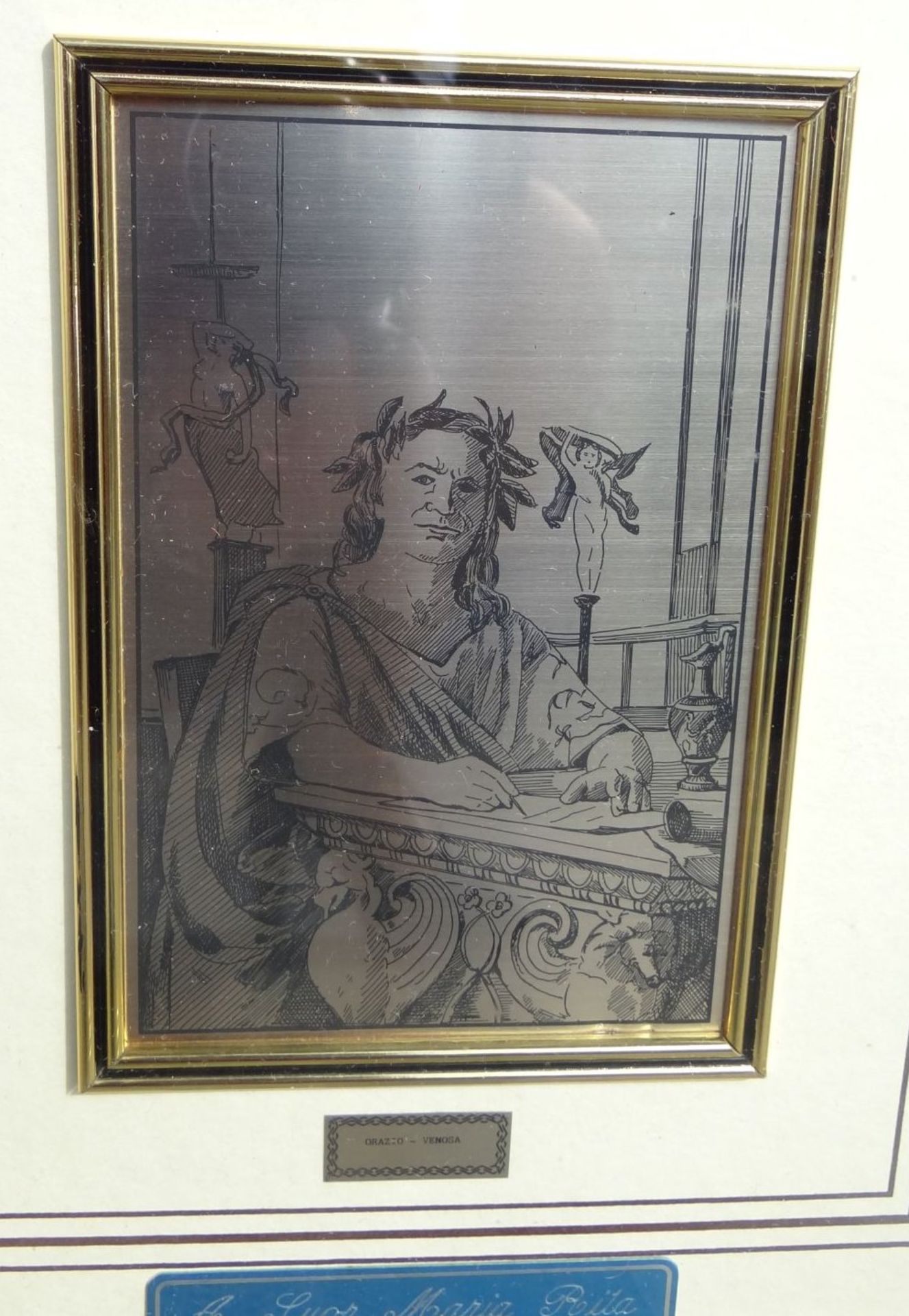 Portrait des Quinto Orazio Flacco-Venosa, Metall( Silber?) Platte, gut ger/Glas, RG 37x32 cm, mit - Bild 2 aus 4