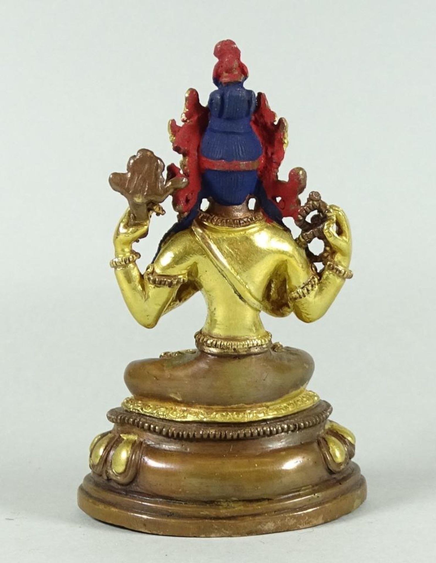 indische Gottheit, Bronze tw. feuervergoldet, H-8,5 cm, Alters-u. Gebrauchsspuren - Bild 3 aus 5