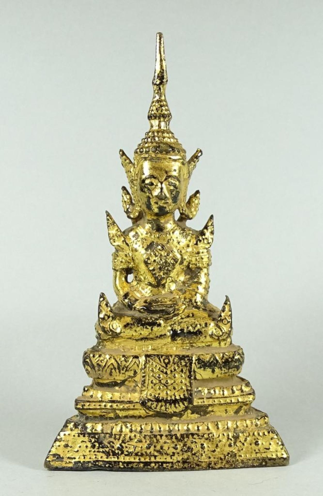 Bronze Buddha, älter, feuervergoldet, H-13 cm,Alters-u. Gebrauchsspure