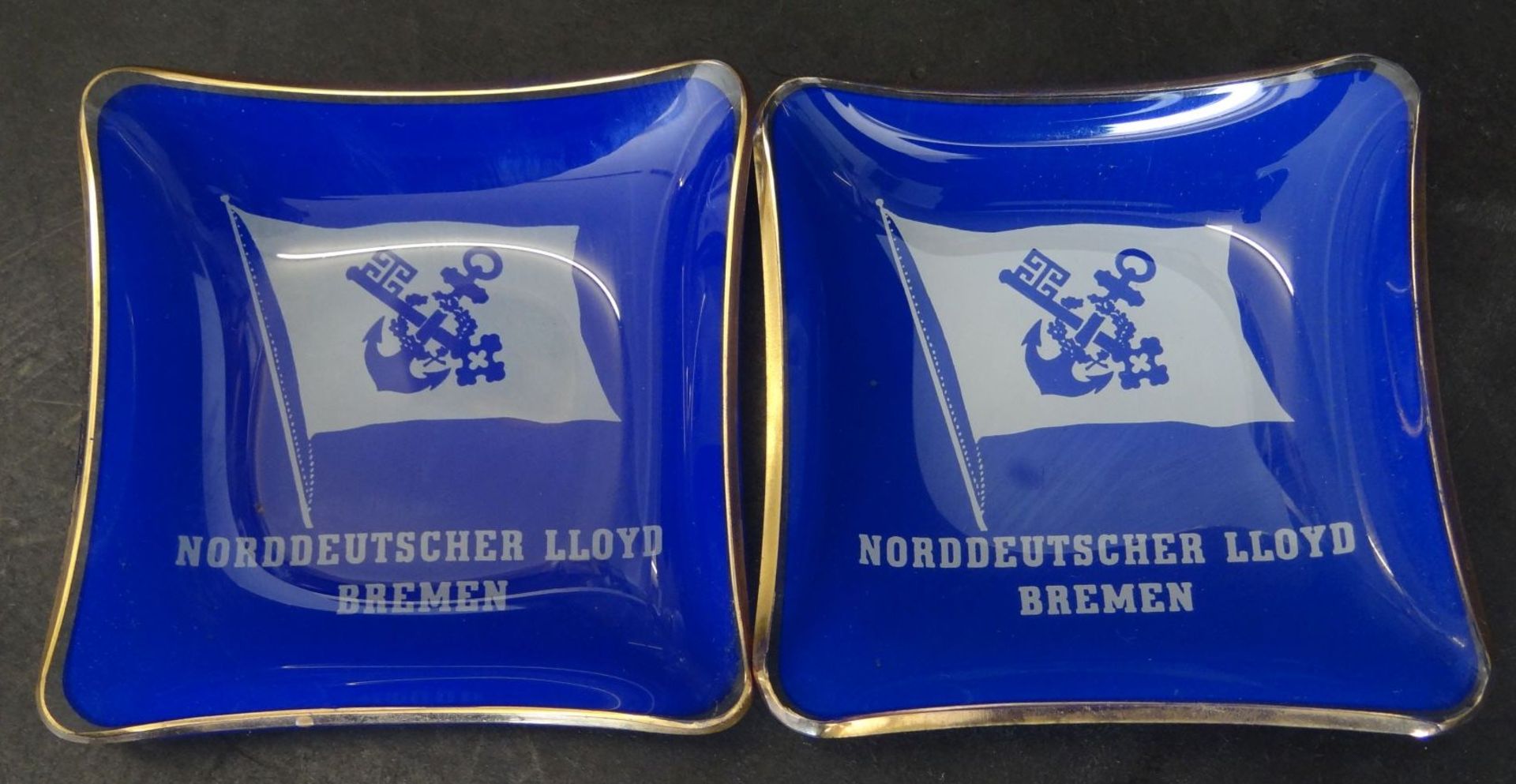 2 Glasschalen "Norddeutscher Lloyd", 9,5x9,5 cm