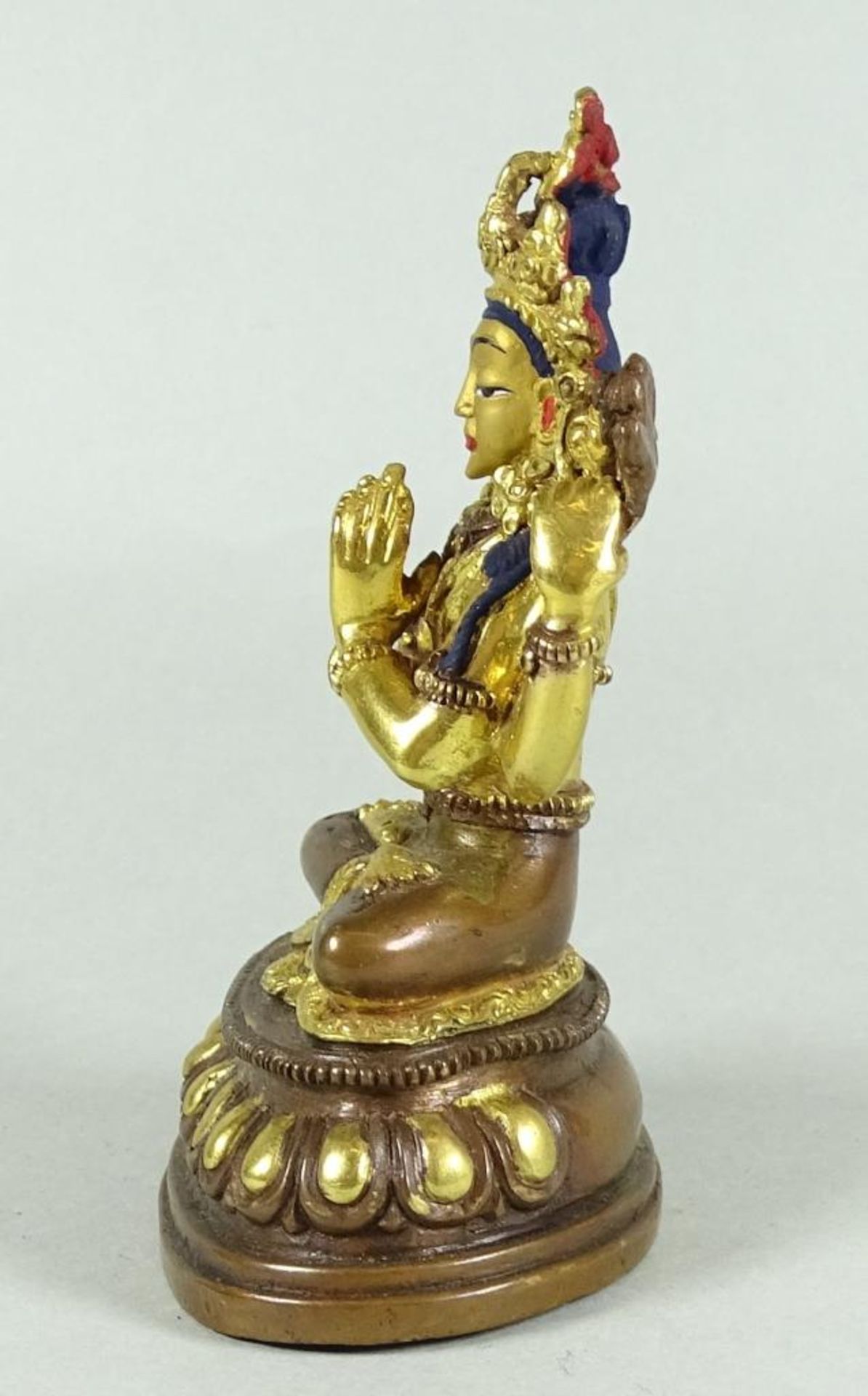indische Gottheit, Bronze tw. feuervergoldet, H-8,5 cm, Alters-u. Gebrauchsspuren - Bild 2 aus 5