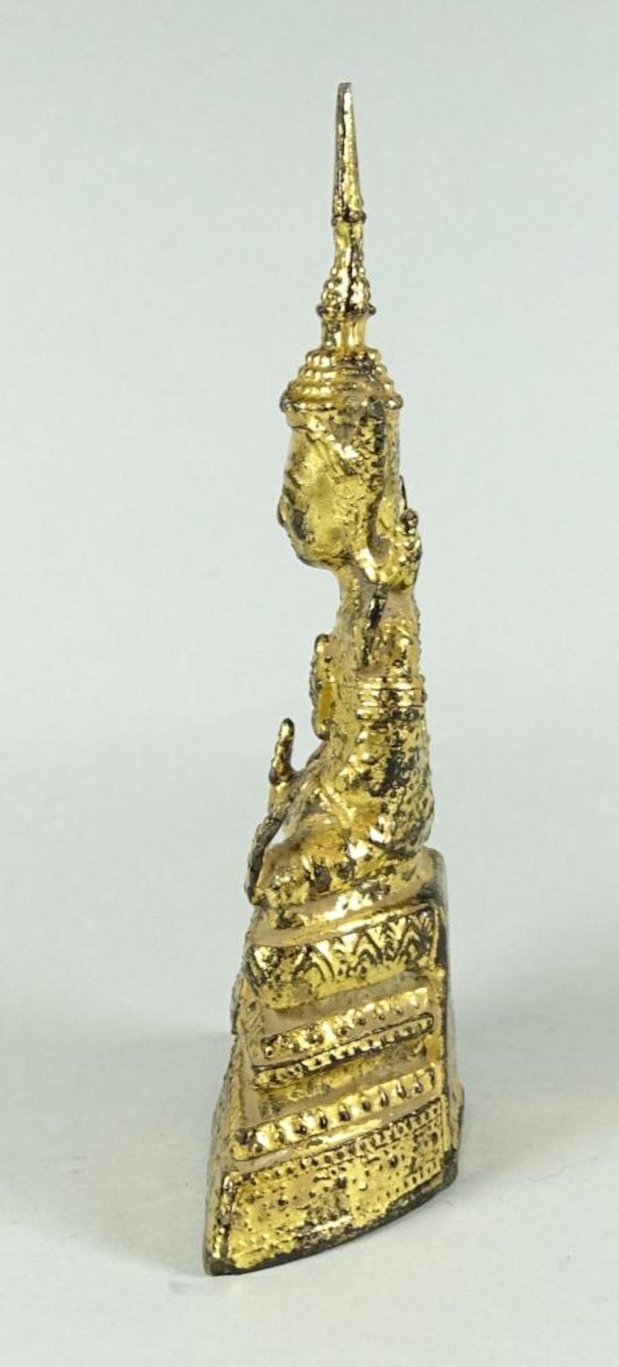 Bronze Buddha, älter, feuervergoldet, H-13 cm,Alters-u. Gebrauchsspure - Bild 2 aus 4