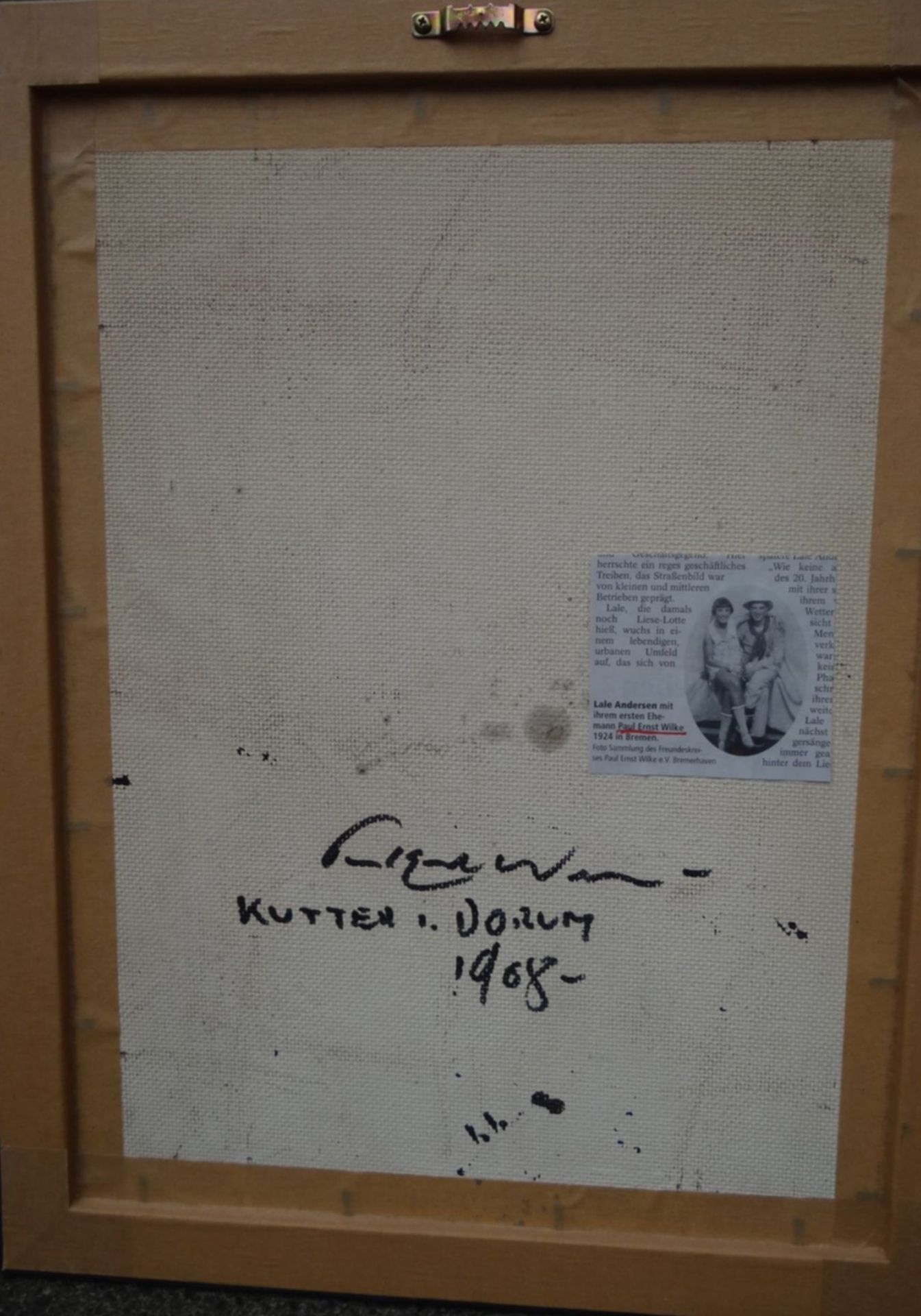 Paul Ernst WILKE (1894-1972) "Kutter in Dorum" 1968, verso betitelt, Öl/Platte gerahmt, RG 46x36 c - Bild 4 aus 5