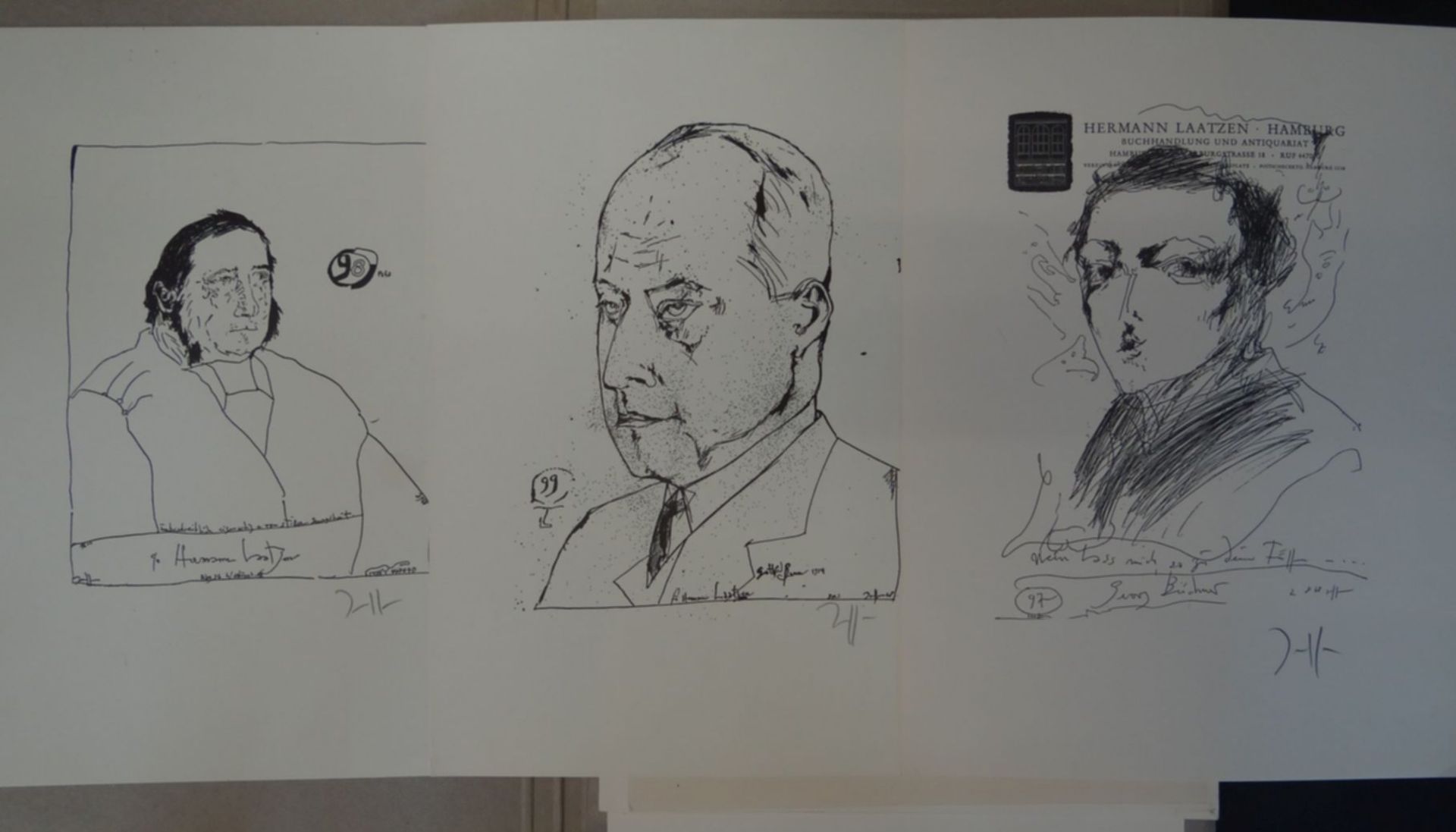 Horst JANSSEN (1929-1995), Mappe mit 12 Portrait-Grafiken, alle signiert, BG ca. 37x28 cm, bis 38x30