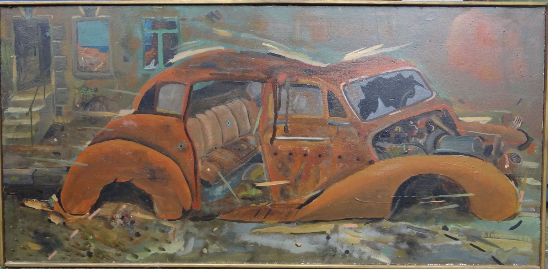 Johannes THOEMMES (XX-XXI) "Autowrack" Öl/Malfaser, gerahmt, RG 34x70 c - Bild 2 aus 4