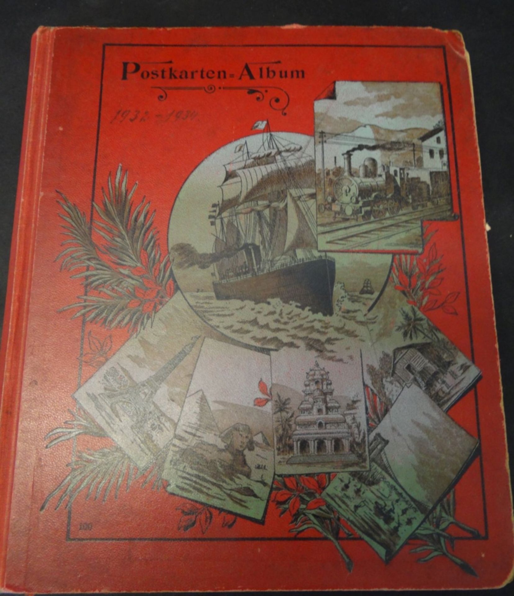 Postkaertenalbum mit ca. 107 Karten, auch einige Fotos,Reisen 1932--34,