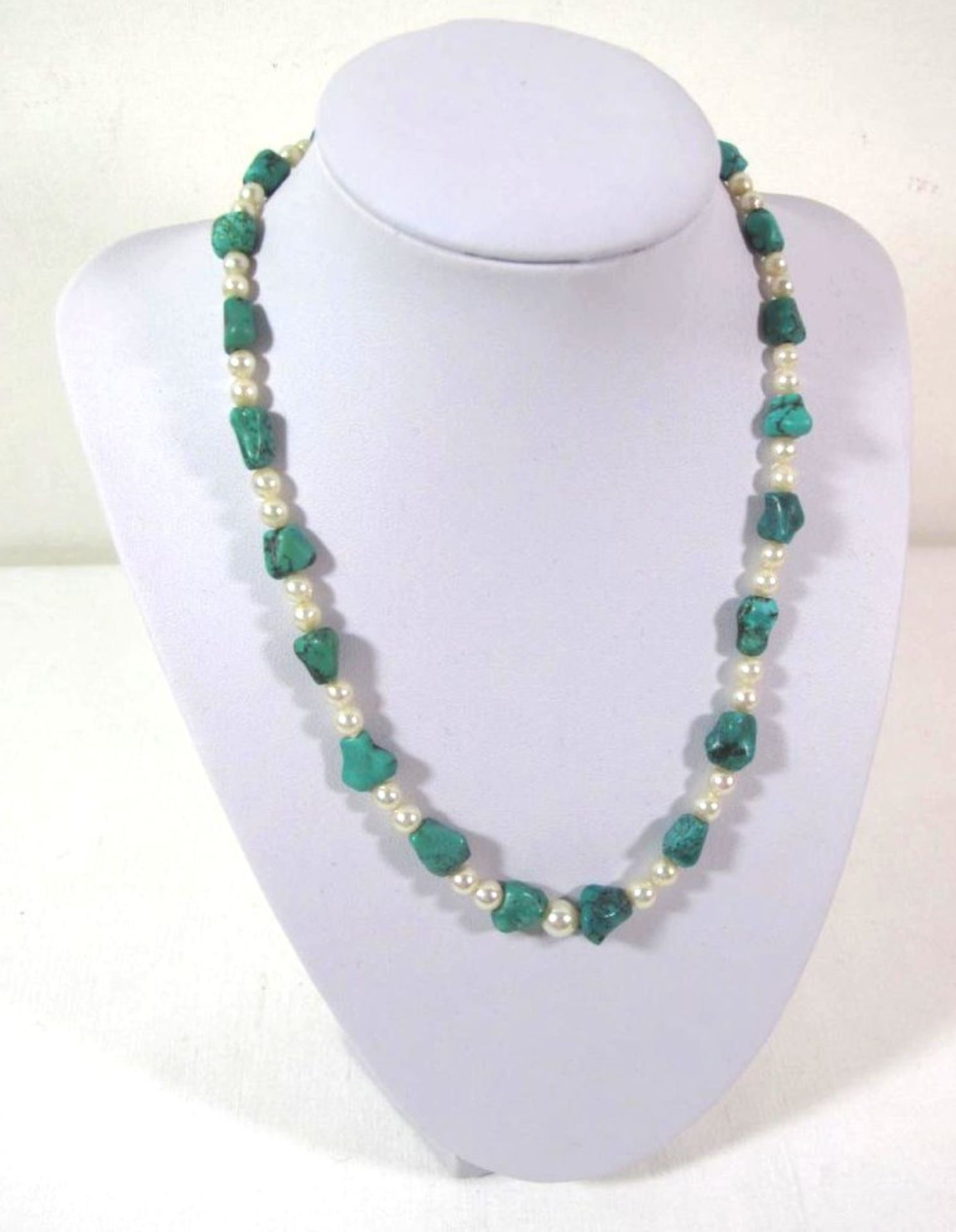 Halskette, Perlen und Türkis, Magnetschließe, L-42cm