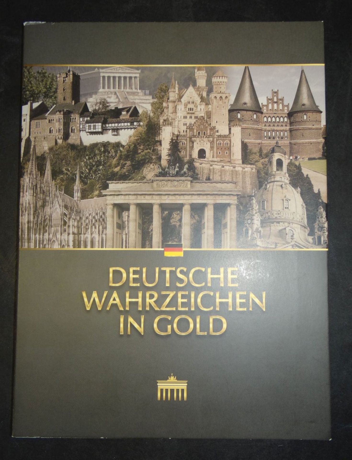 Mappe "Deutsche Wahrzeichen in Gold" 12 Goldmedaillen-585-, je D-8,1 mm, 0,28 gr., Spiegelglanz
