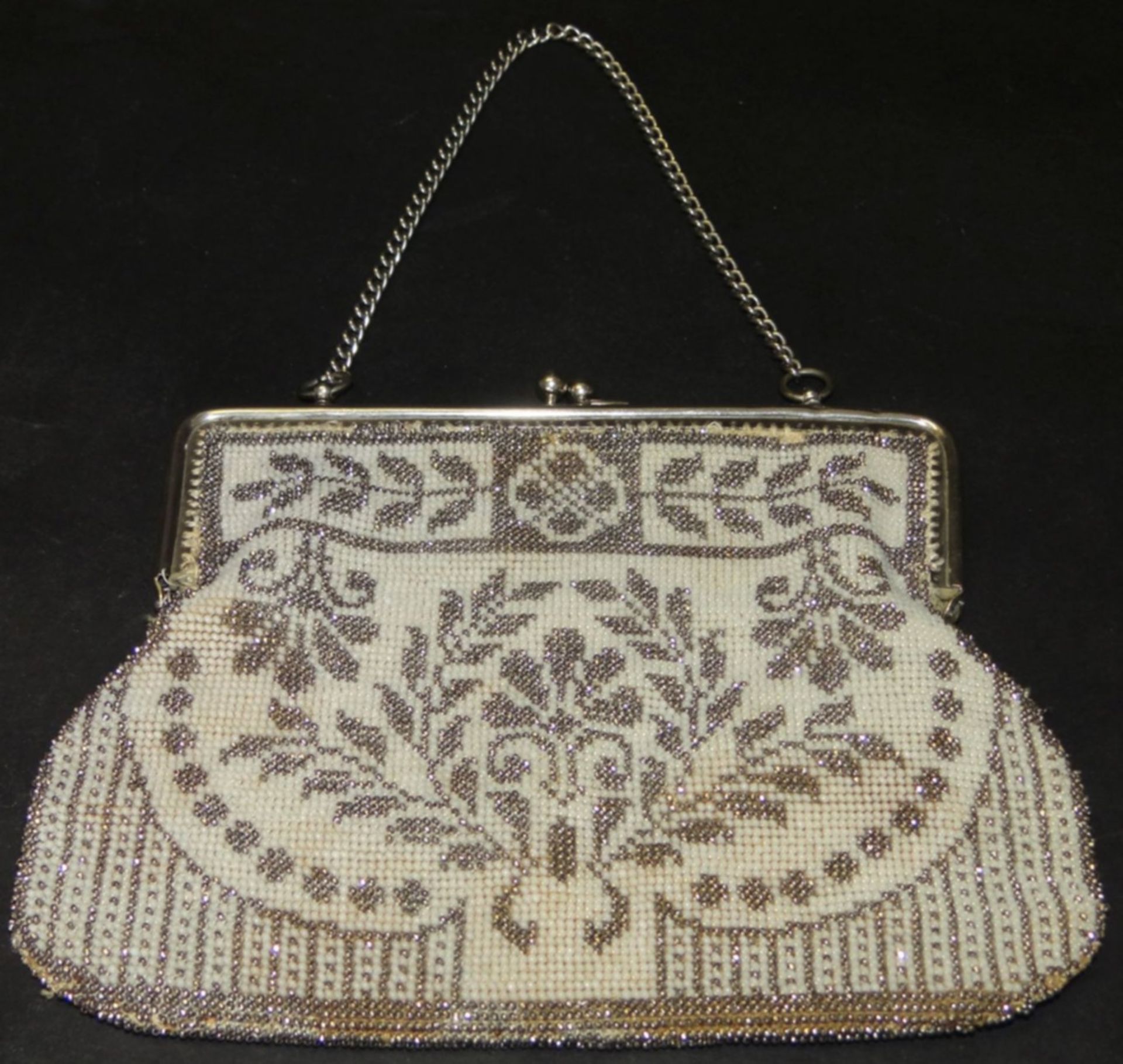 alte Handtasche, Perlstickerei, , Alters-u. Gebrauchsspuren, 16x20,5 cm