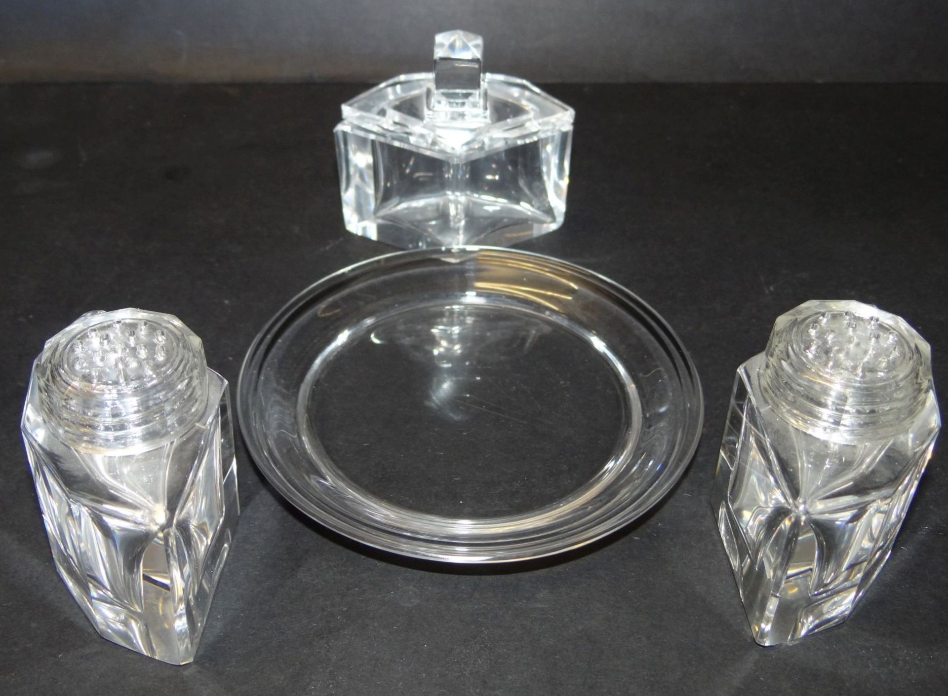 Kristall-Menage auf runden Tablett, H-6,5 cm, D-10 cm - Bild 5 aus 5