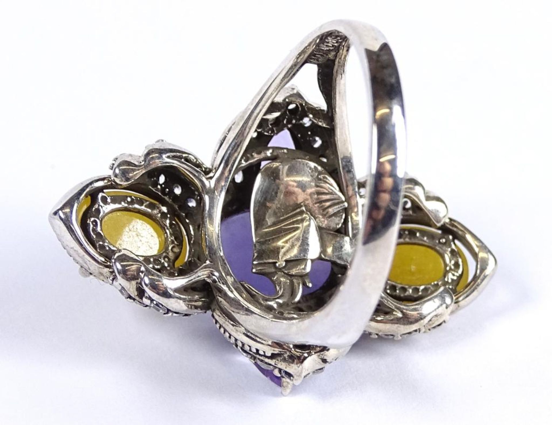 Ring,Silber -925-,Lavendel Jade,gelbe Jade und Amethyst,10,2gr., RG 59 - Bild 3 aus 3