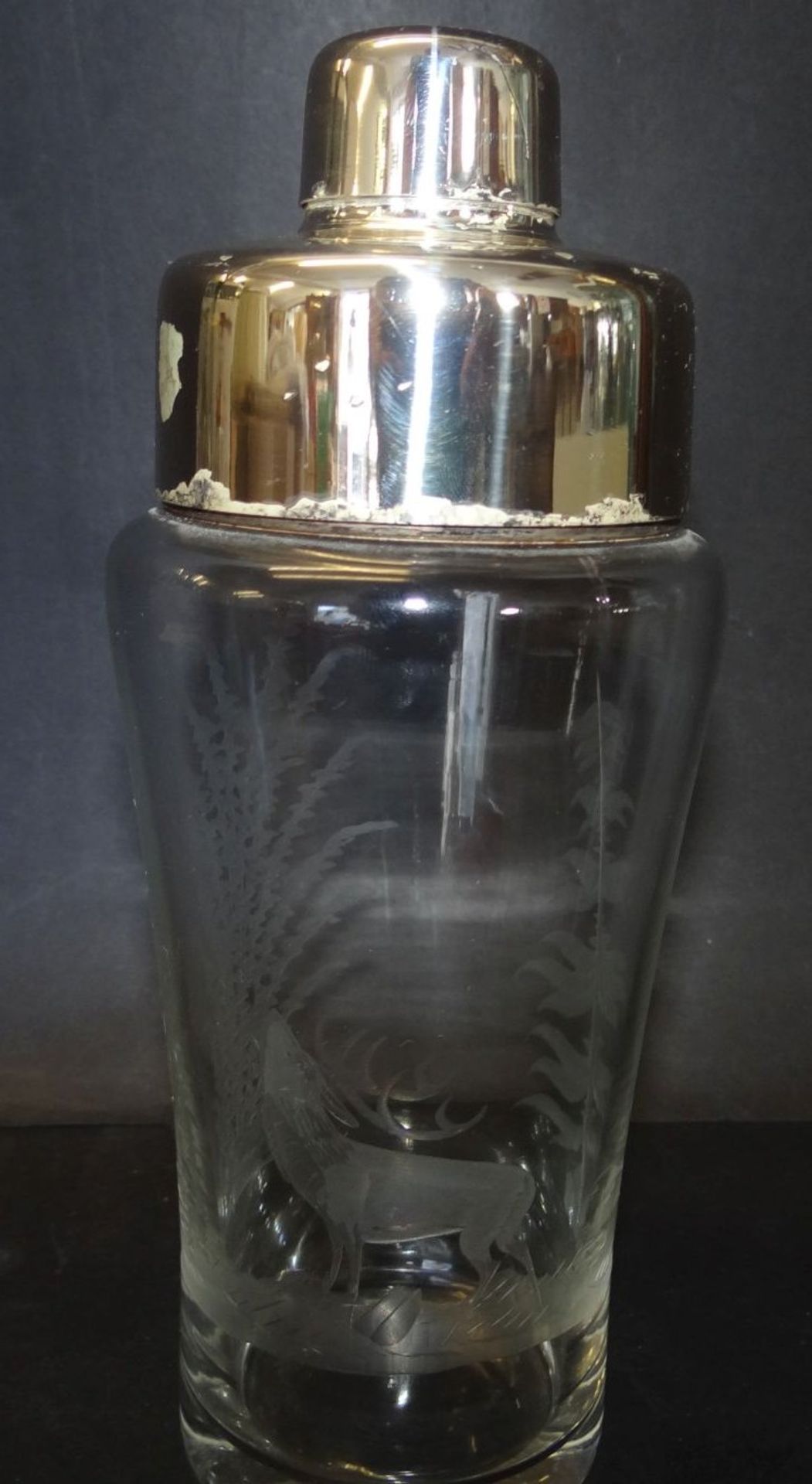 Barshaker, Glas beschliffen, Gebrauchsspuren, H-20 cm