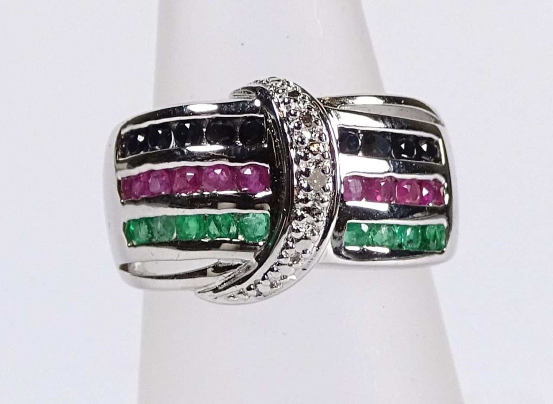 Ring,Silber -925-,Rubine und Smaragde,5,7gr.,RG 50