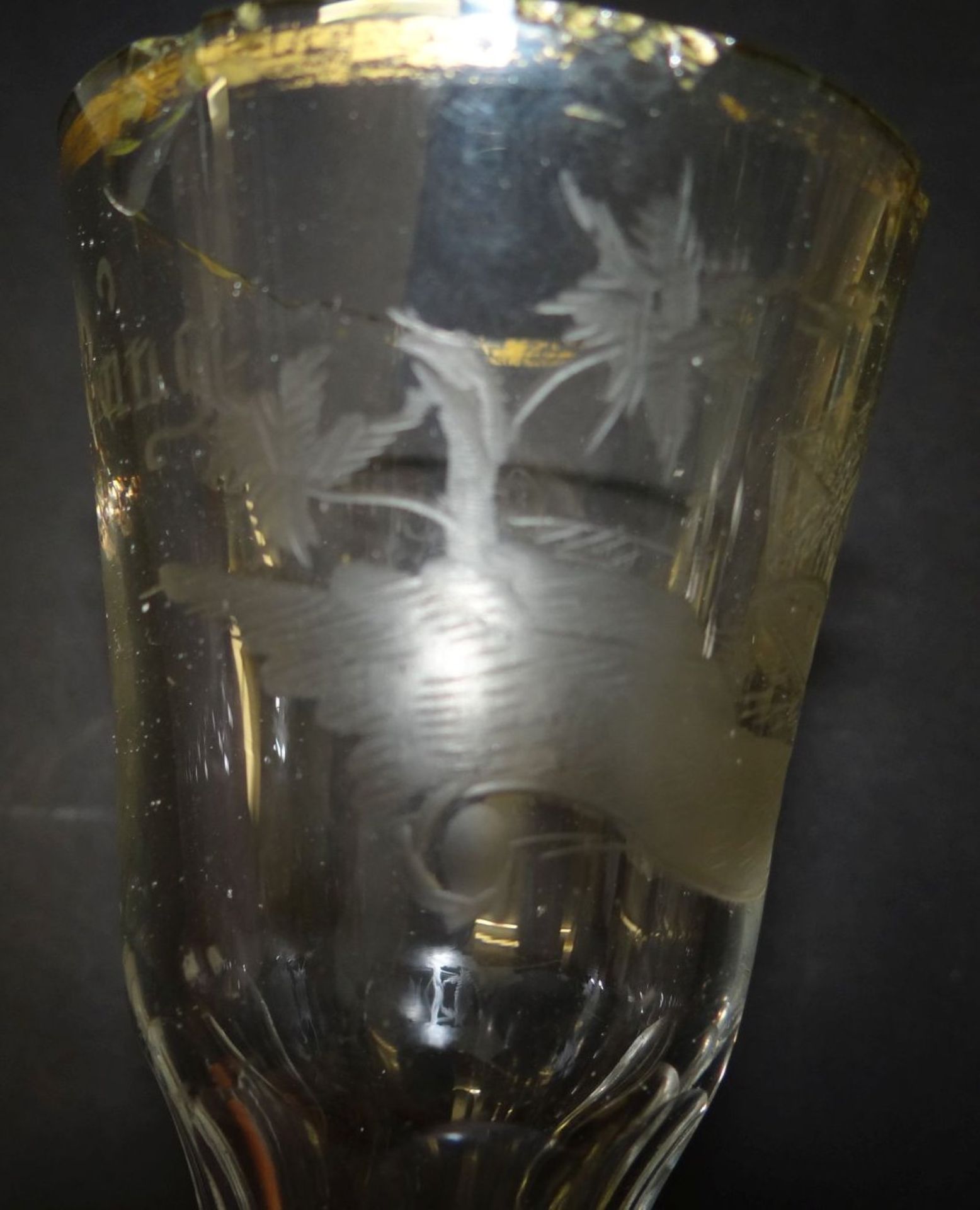 Barock-Glas mit Spruch "Angenehme Hoffnung" und Schiff, H-15 cm, Rand mehrfach bestossen - Bild 7 aus 10