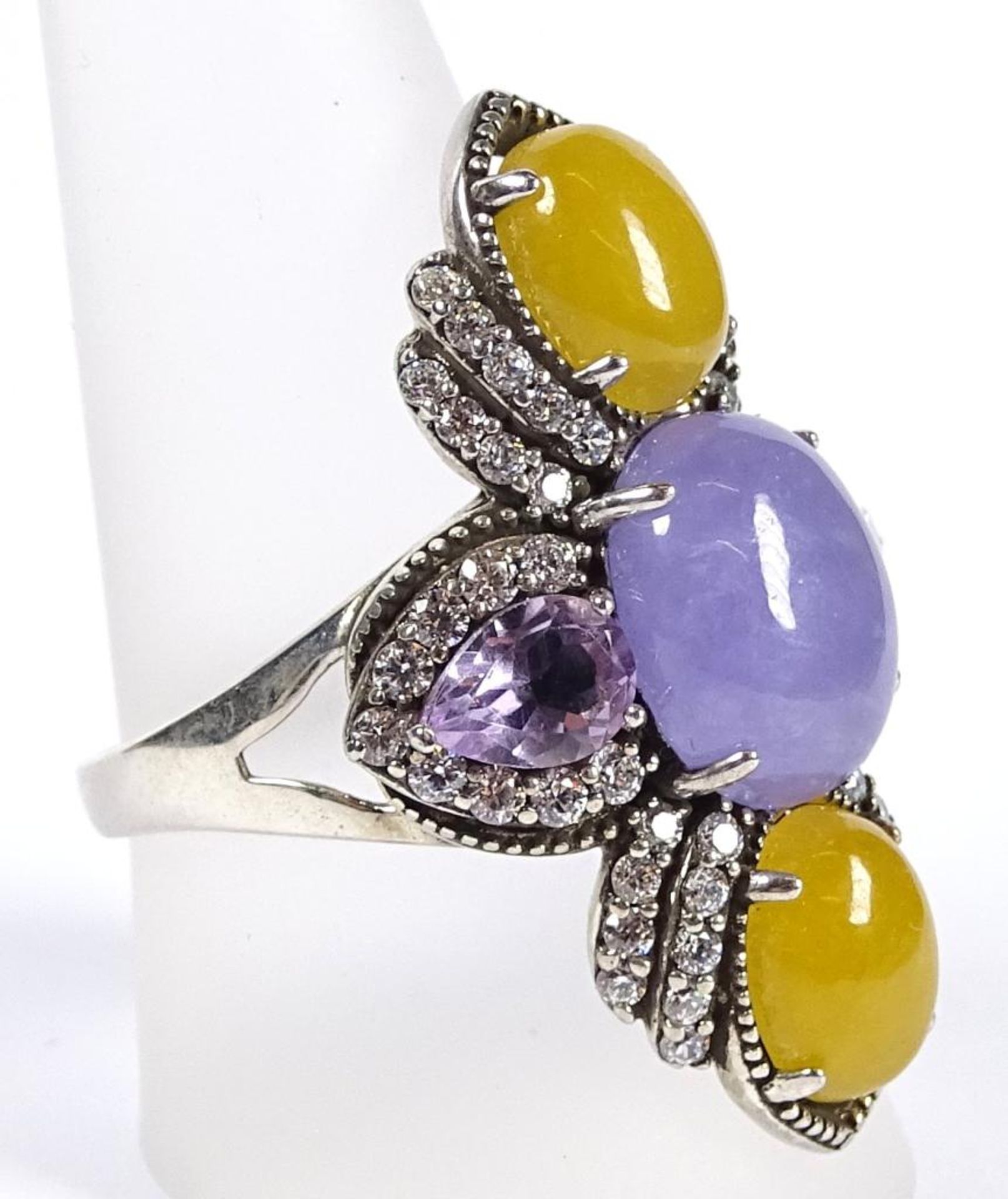 Ring,Silber -925-,Lavendel Jade,gelbe Jade und Amethyst,10,2gr., RG 59 - Bild 2 aus 3