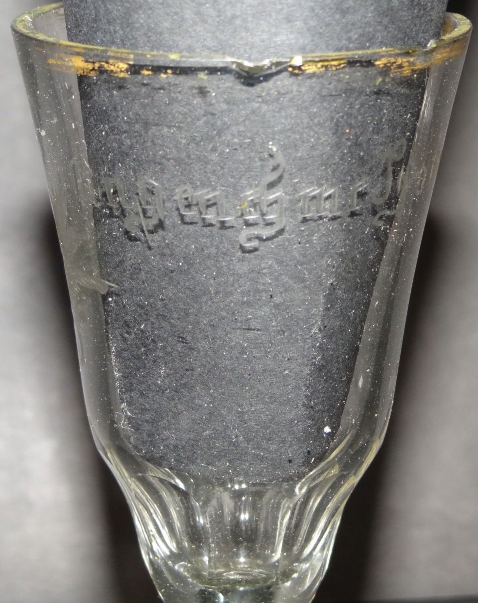 Barock-Glas mit Spruch "Angenehme Hoffnung" und Schiff, H-15 cm, Rand mehrfach bestossen - Bild 5 aus 10