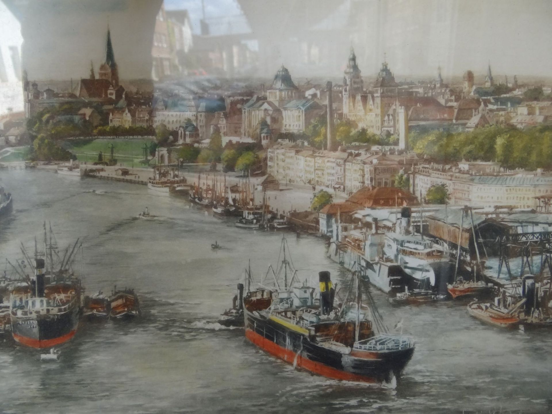 Siegfried ROCHEL (1904-1985) "Hafen Stettin" Farbgrafik, alt ger/Glas, RG 45x55 cm