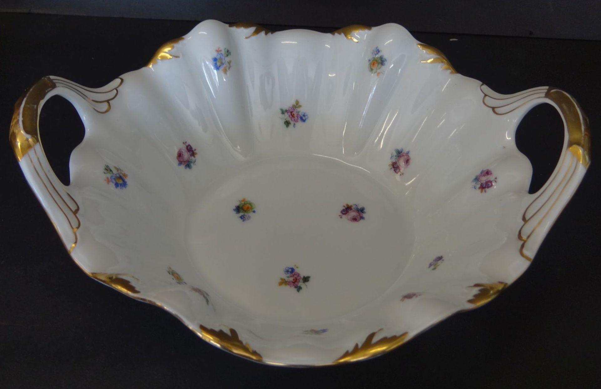 gr. Schale "Weimar" Blumendekor mit Goldstaffage, H-9,5 cm, D-22 cm