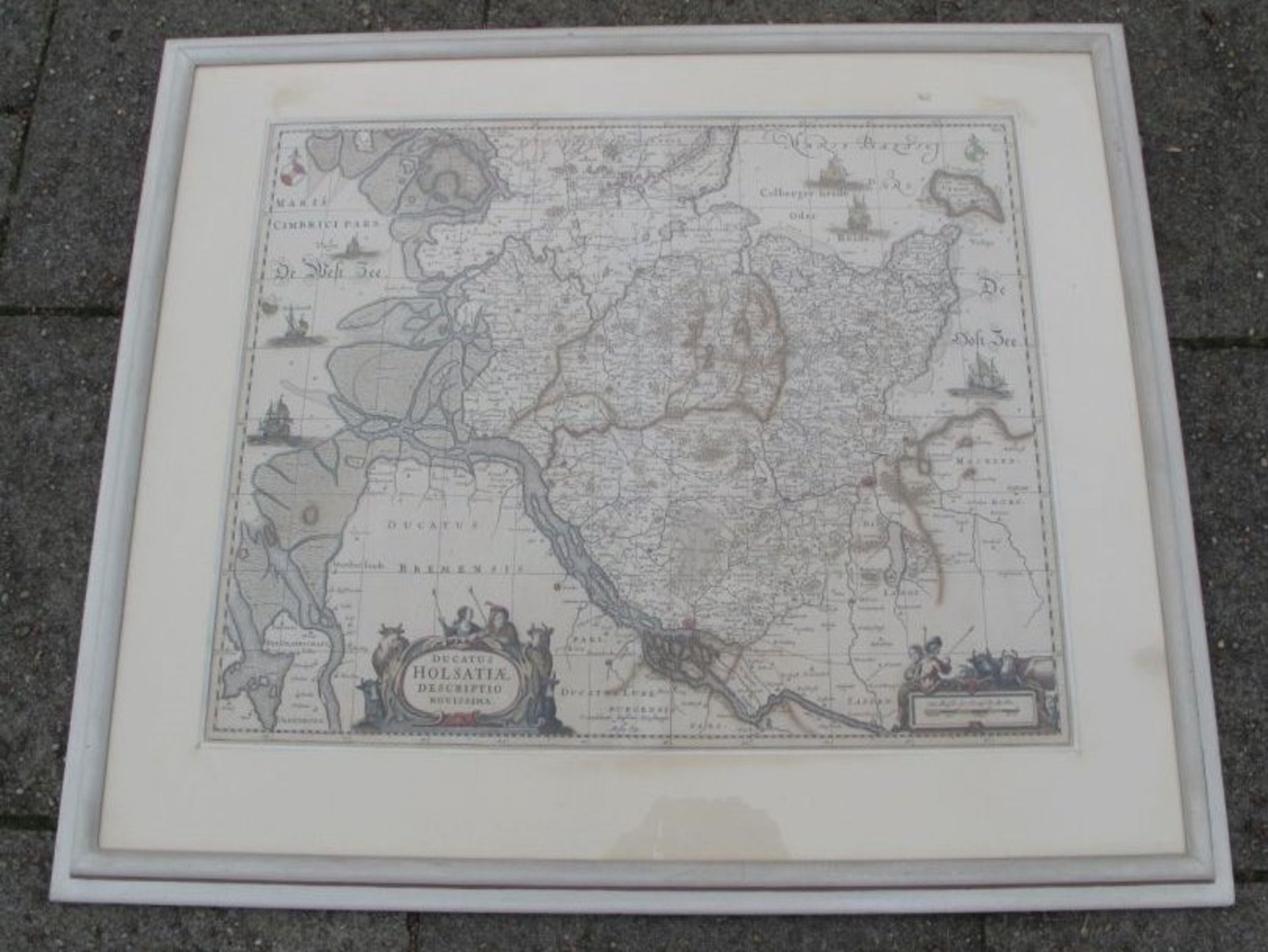 gr. Kartenstich "Holtstein", aus dem Deutschland Atlas des Moses Pitt, gerahmt/Glas, RG 62 x 73cm.