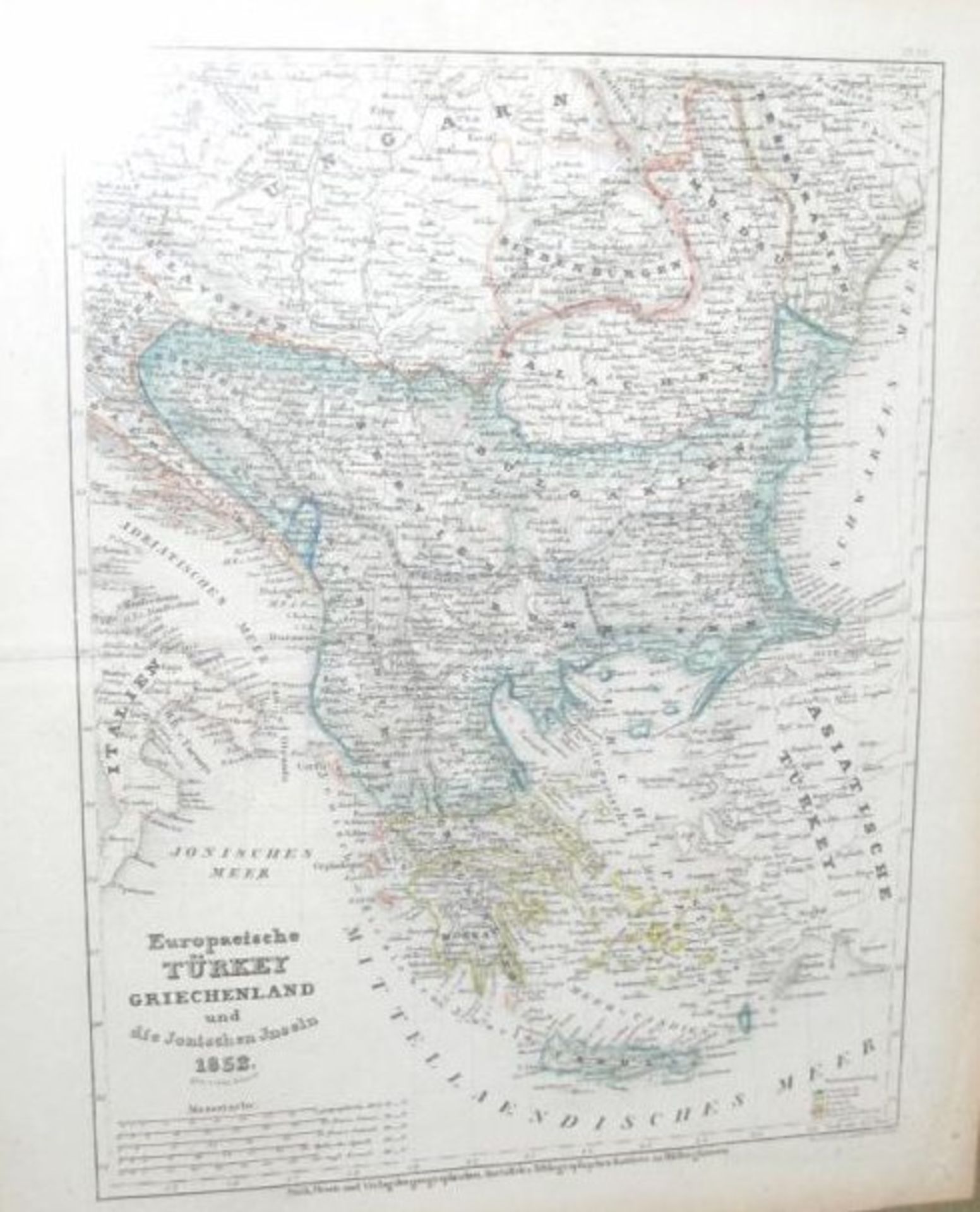 Kartenstich von 1852 "Europäische Türkey, Griechenland und die Jonischen Inseln", Adolf