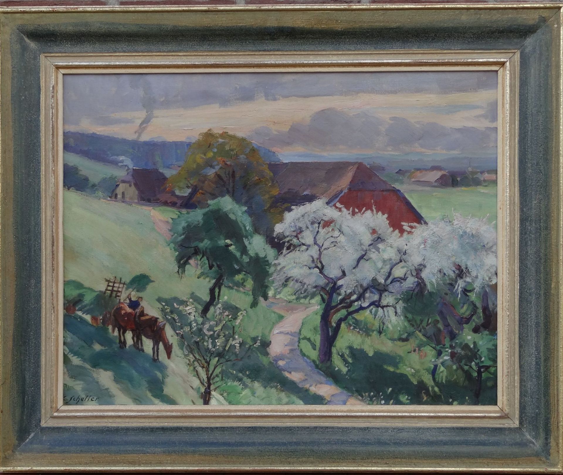 Emil SCHELLER (1880-1942)" Ansicht eines Dorfes", Öl/Leinen, gerahmt, Aufkleber vom Auktionshaus