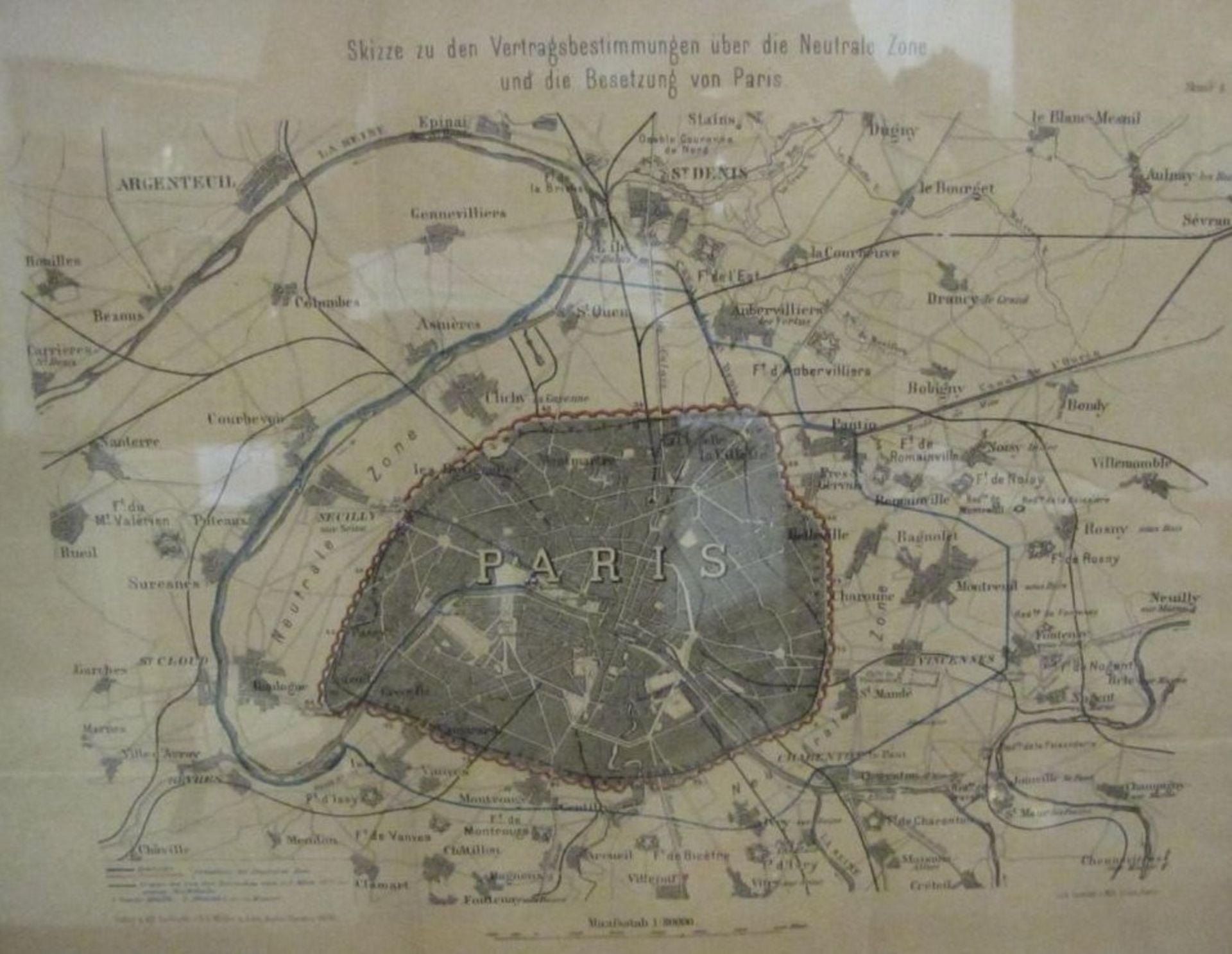 Kartenstich "Skizze zu den Vertragsbestimmungen über die Neurale Zone und die Besetzung von Paris",,