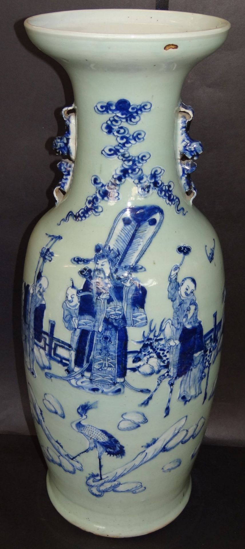 hohe Vase, China, Blaumalerei Figuren, H-60 cm