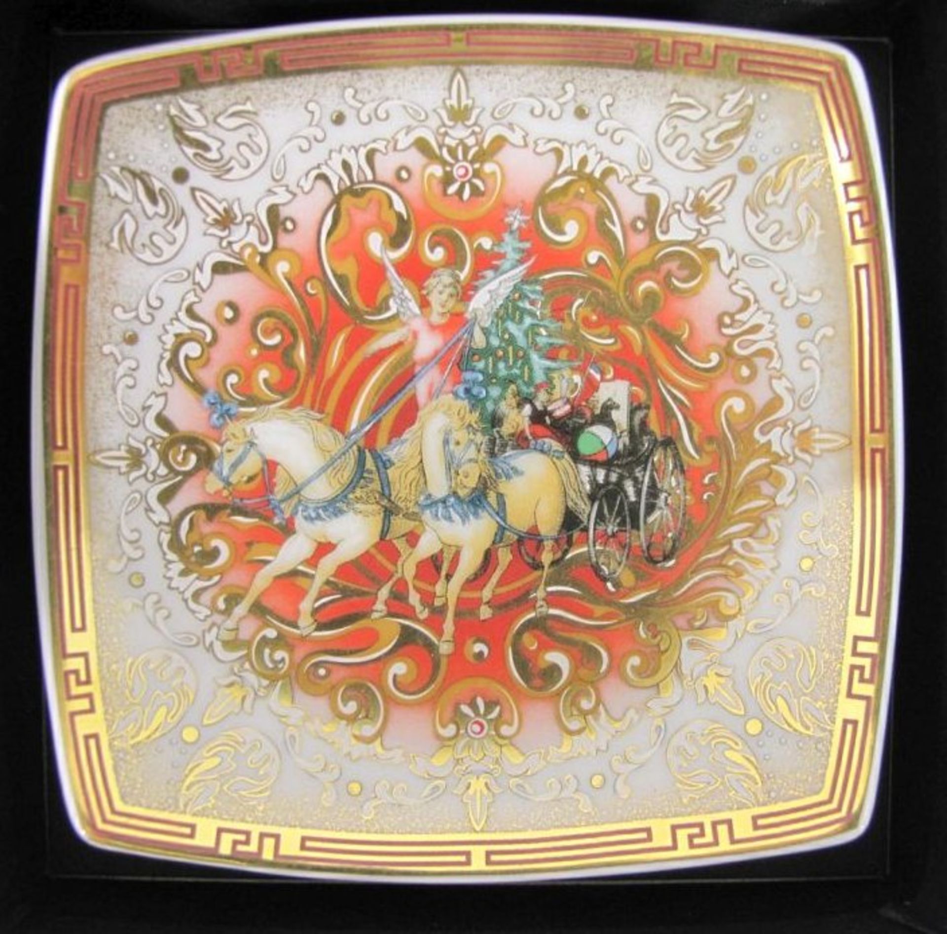 kl. Weihnachtsschale, Rosenthal, Versace, Christmas Chariot 2007, orig. Karton, 9,5 x 9,5cm.