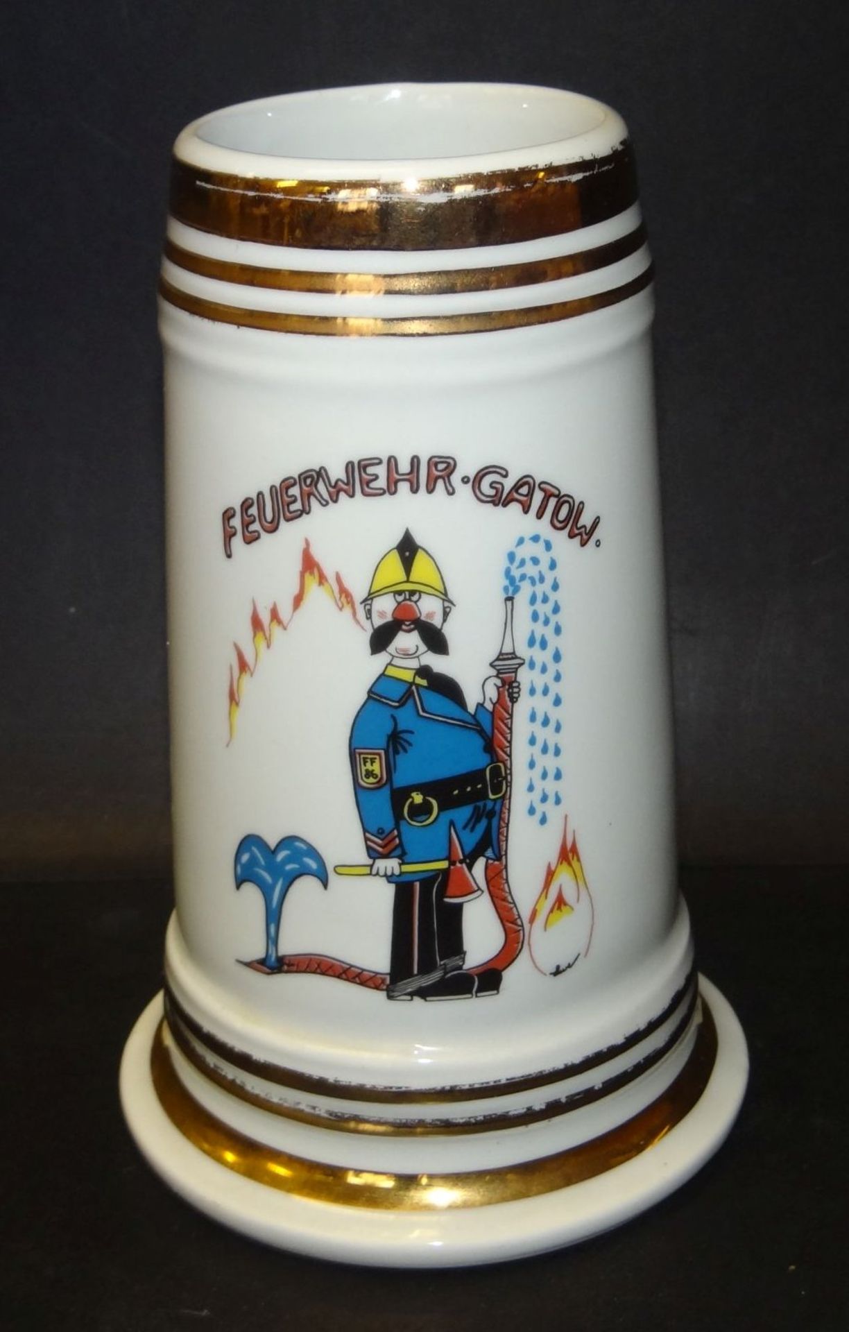 Bierkrug "Feuerwehr Gatow" mit Lithophanie, H-18 cm