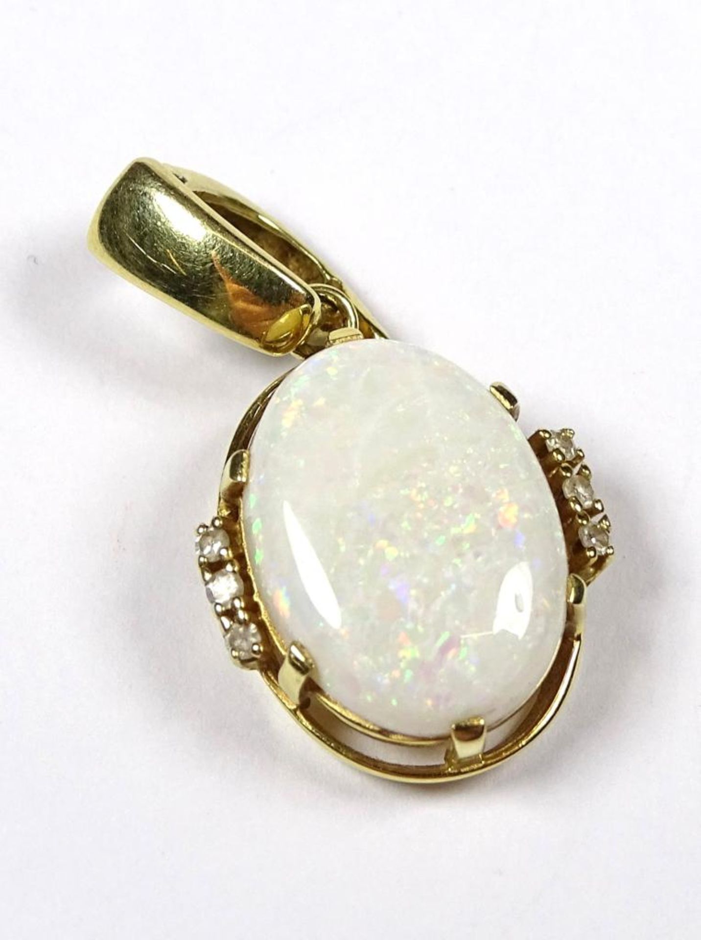 Anhänger, Gold 585er, Opal und Diamanten,Opal rissig,L- 29mm, 4,1gr