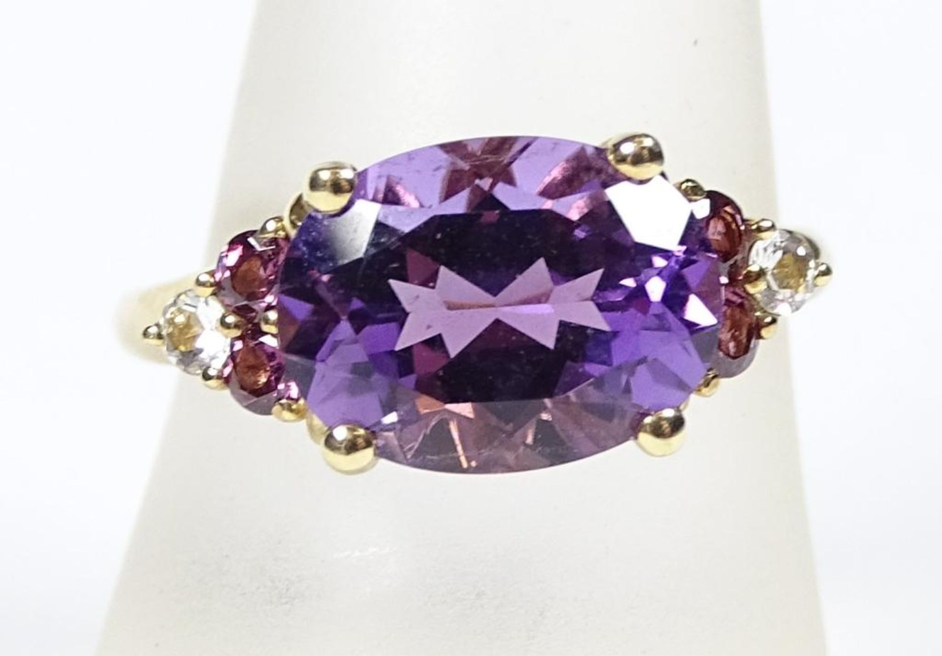 Goldring 375er, Amethyst und Bergkristall,3,53gr., RG 59/60