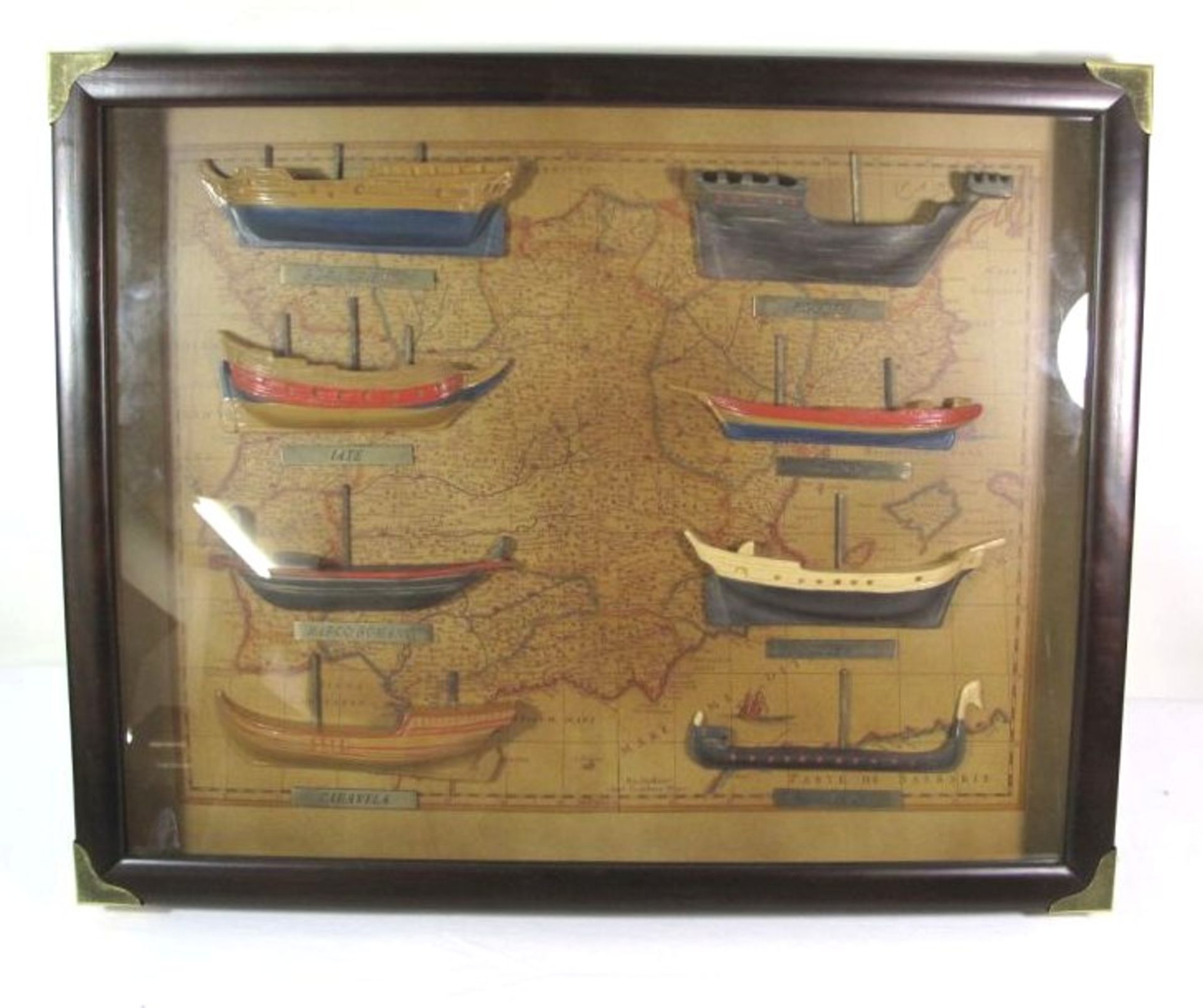 maritimer Schaukasten, Schiffstypen, 41,5 x 51,5cm.